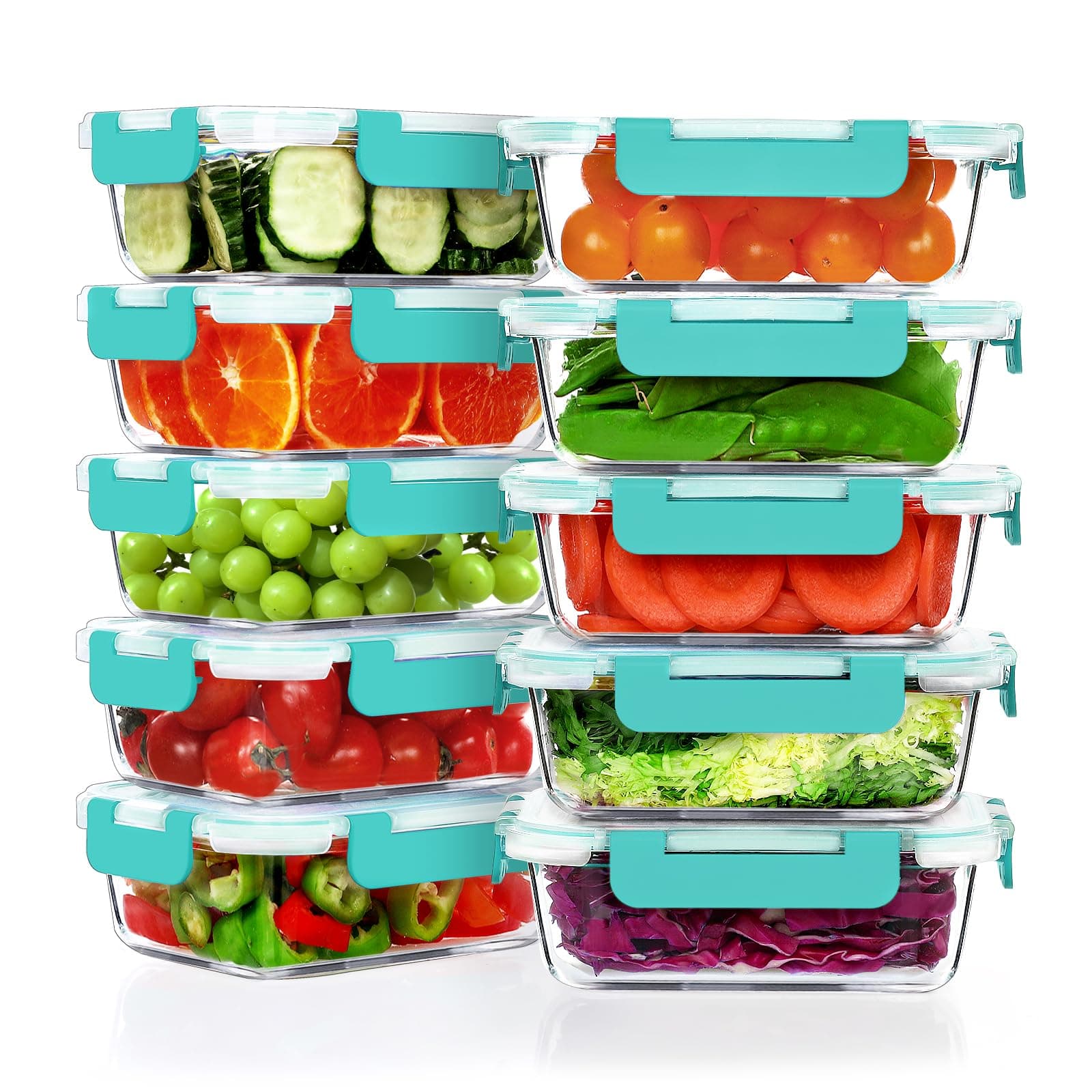 VERONES 10Pack 22OZ Glass Meal Prep Containers, Airtight Glass Lunch Containers Set, Glass Food Storage Containers with Lids,Exclusive of BPA, for Microwave, Oven, Freezer&Dishwasher Friendly,Green