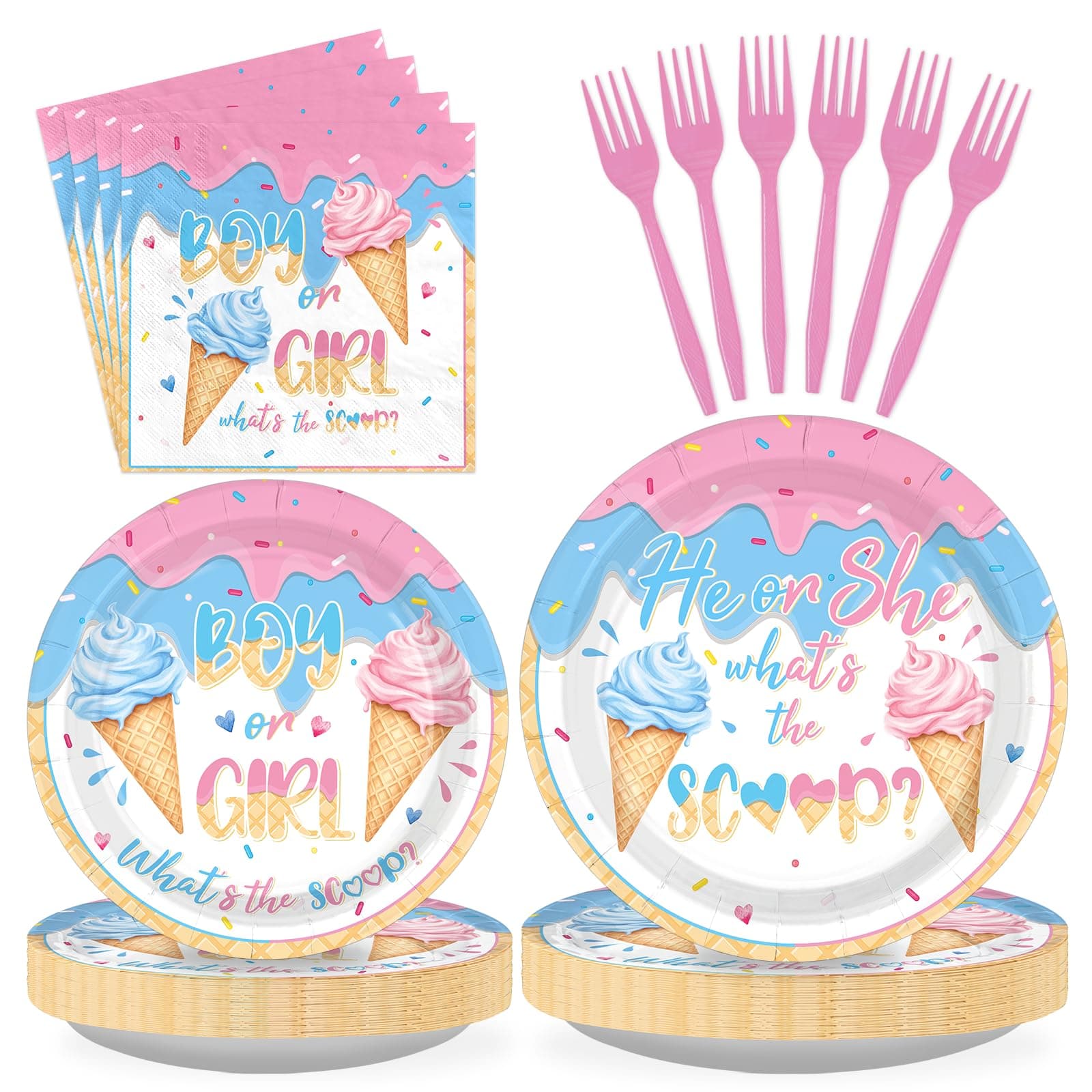 Greencian 96Pcs What's The Scoop Gender Reveal Party Decorations, Serves 24