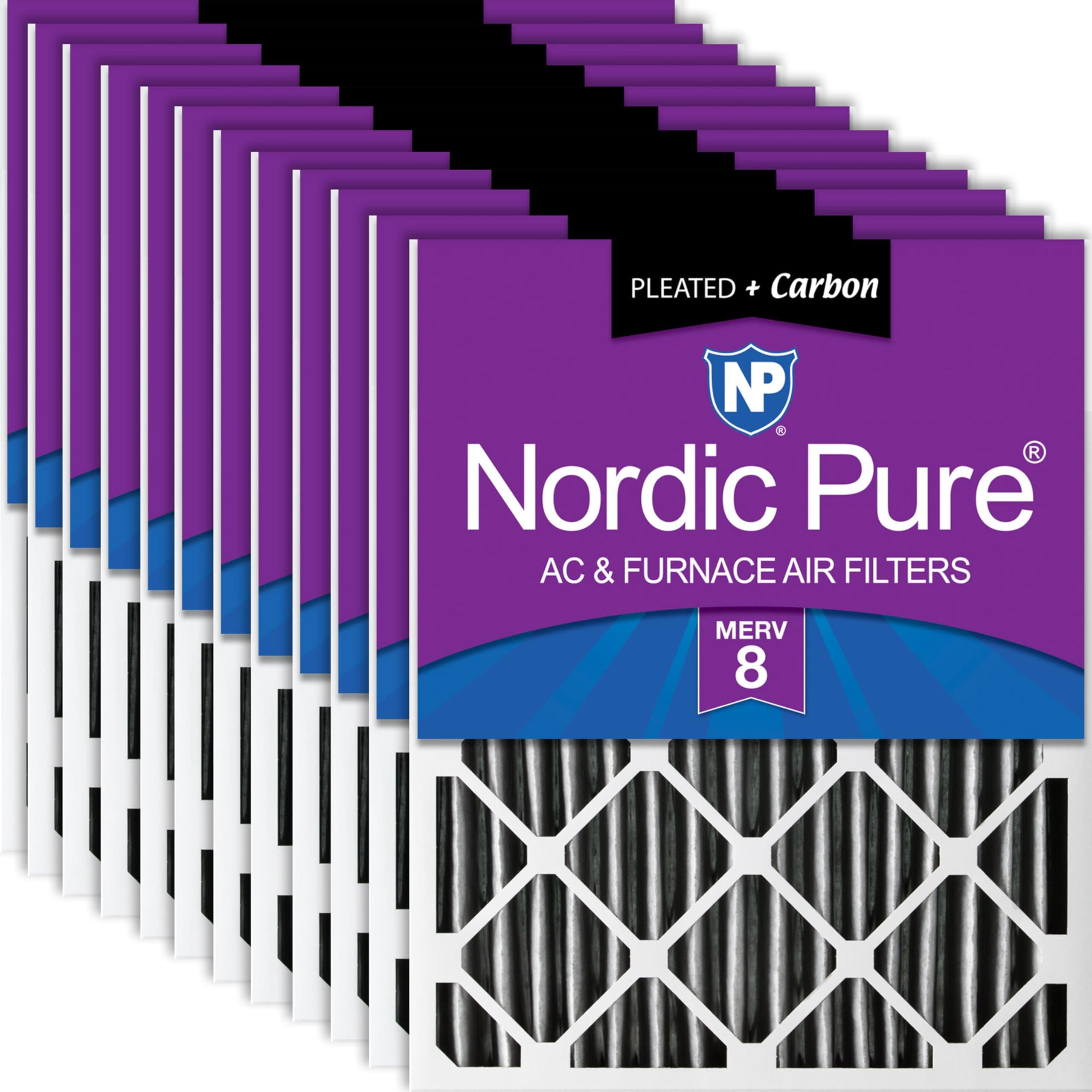 Nordic Pure 16x25x2PM8C-12 Pleated MERV 8 Plus Carbon AC Furnace Filters (12 Pack), 16x25x2"