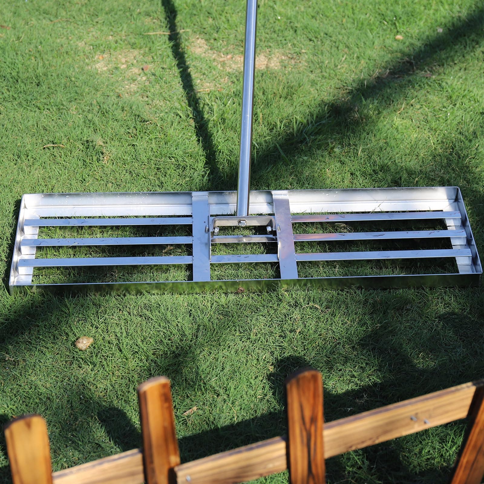 PMKBVI 35"x10" Lawn Leveling Rake, Heavy Duty 304 Stainless Steel Lawn Leveler w/ 6.5ft Ergonomic Handle, Effort Saving Soil Tool for Dirt, Sand, Compost, Topdressing & Garden
