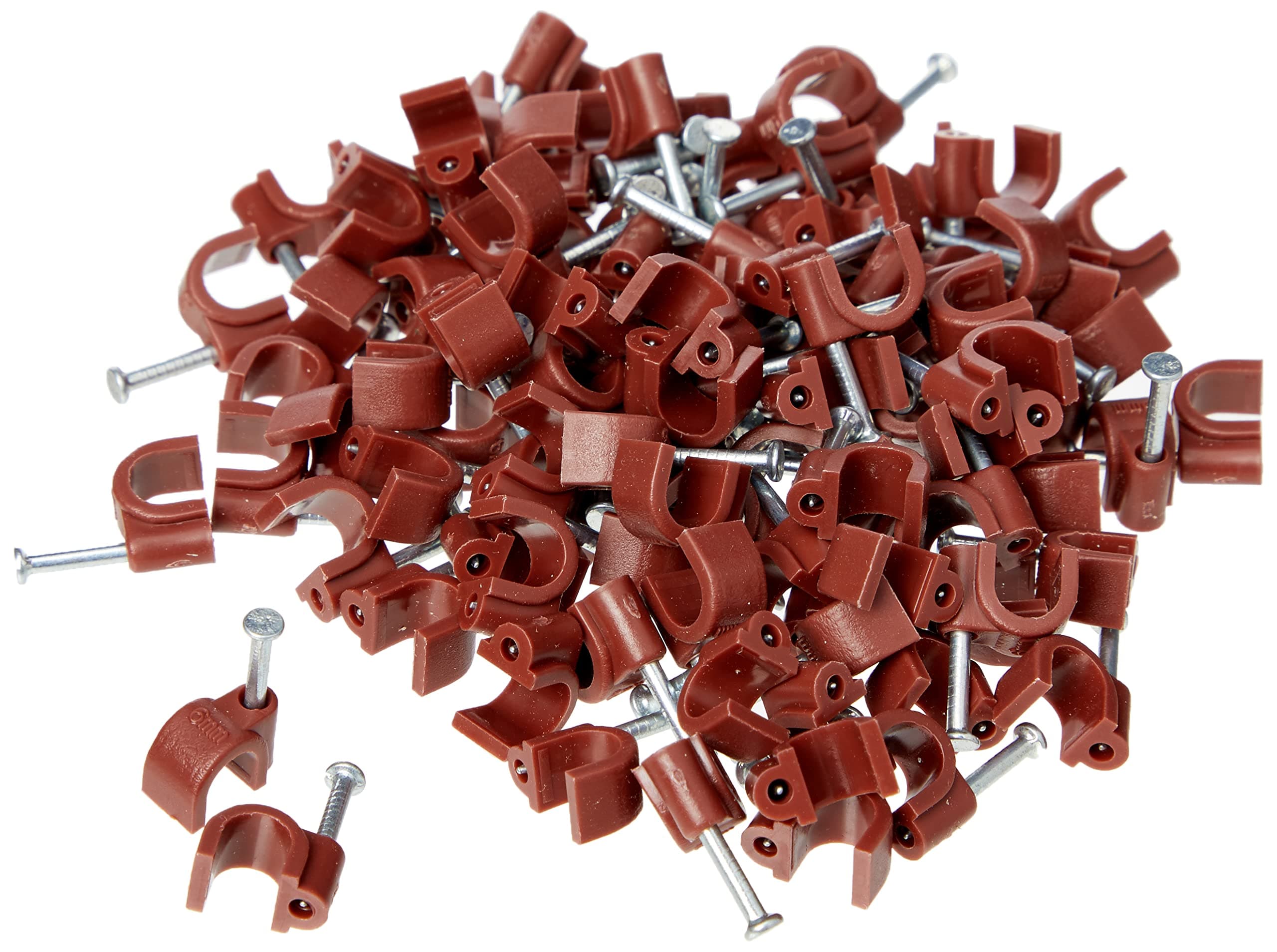 Bulk Hardware BH02713 Round RG59 & RG6 Coaxial Cable Clips, 6mm (0.25 inch) Brown, Pack of 100