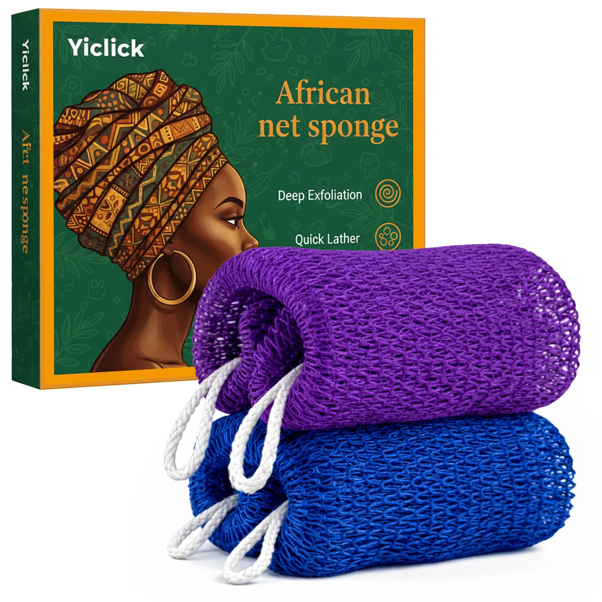 Yiclick African Net Sponge Authentic with Knots 2 Pack - Exfoliating Washcloth Towel, Back Scrubber for Shower Bath, Exfoliating Body Scrubber Exfoliator, African Rags Wash Cloth Loofah Lufa Sponge