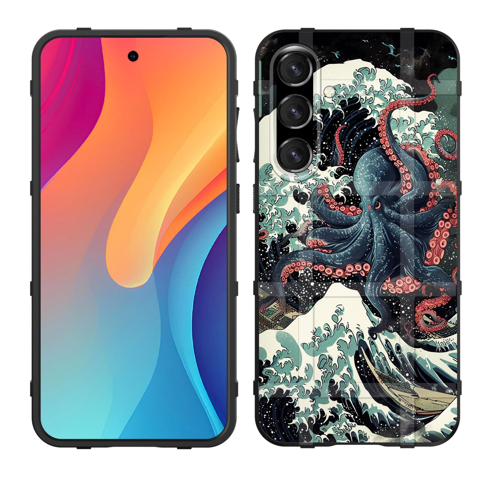 GFEWYTJYJ for Galaxy S24 FE Case,Fashion Shock-Absorption Flexible TPU Bumper Soft Rubber Protective Phone Case Cover for Samsung Galaxy S24 FE 6.7" 2024,Octopus in The Japan Waves