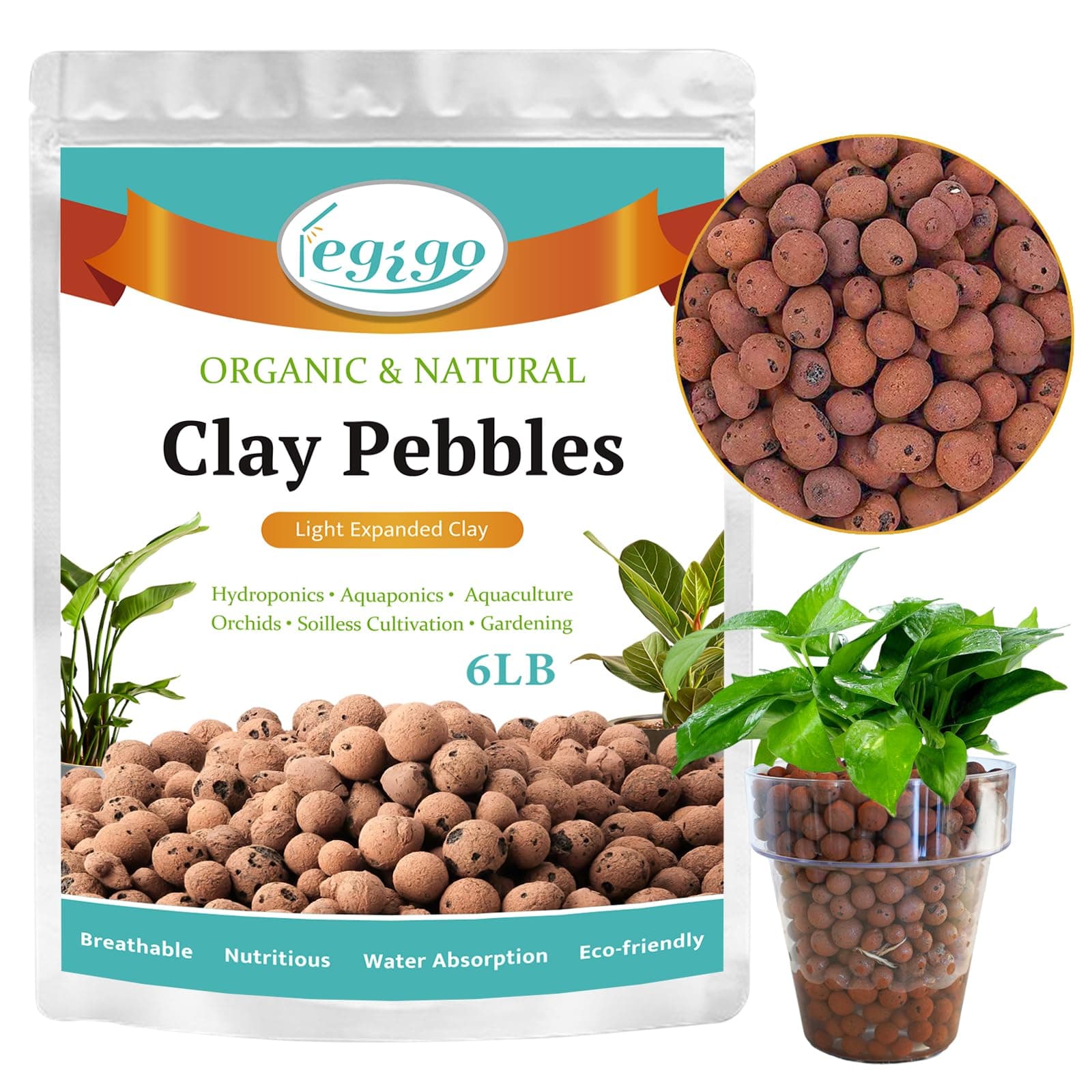 Legigo 6LB Leca Clay Pebbles for Plants, 4mm-16mm Clay Balls for Hydroponic