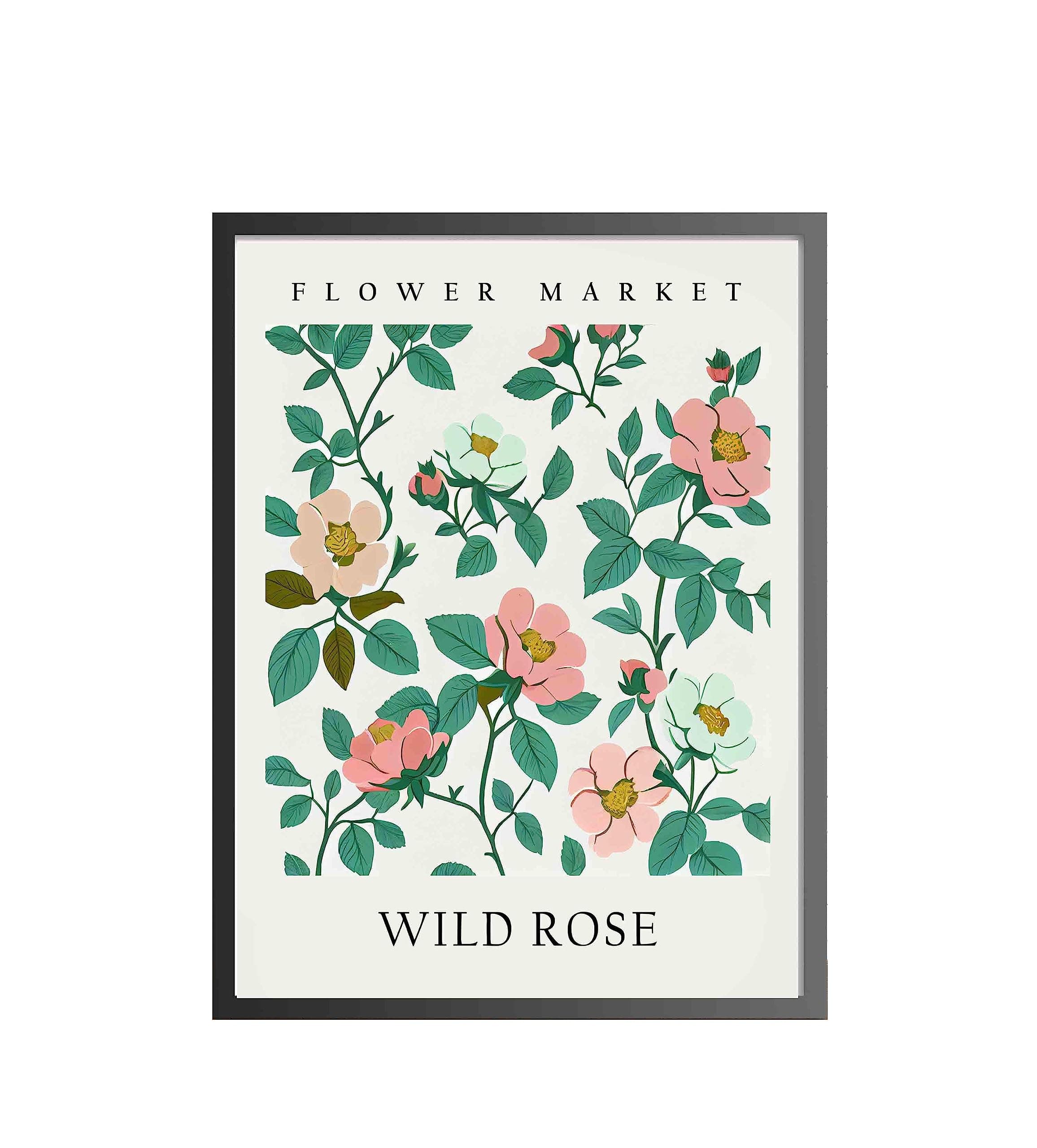 Wild Rose Flower Market Poster Art Print, Floral Wall art Decor, Botanical Artwork Bedroom Bathroom Living room Decoration 47 (Wild Rose, 8 x 10 inches, Unframed)