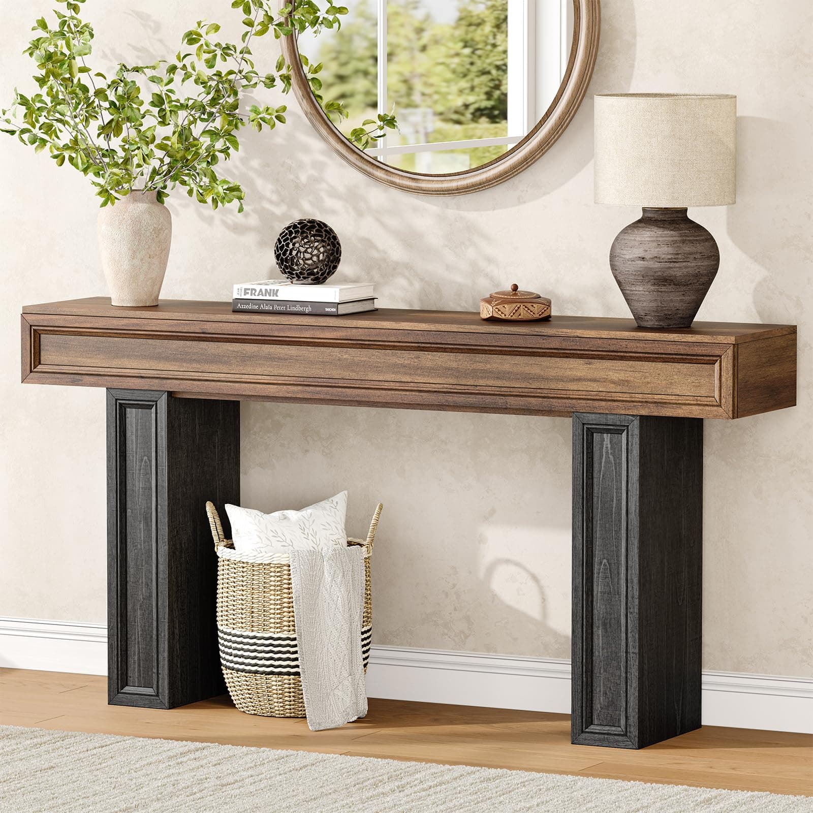 Rresyet 63" Narrow Behind Couch Console Table, Living Room & Hallway, Wood
