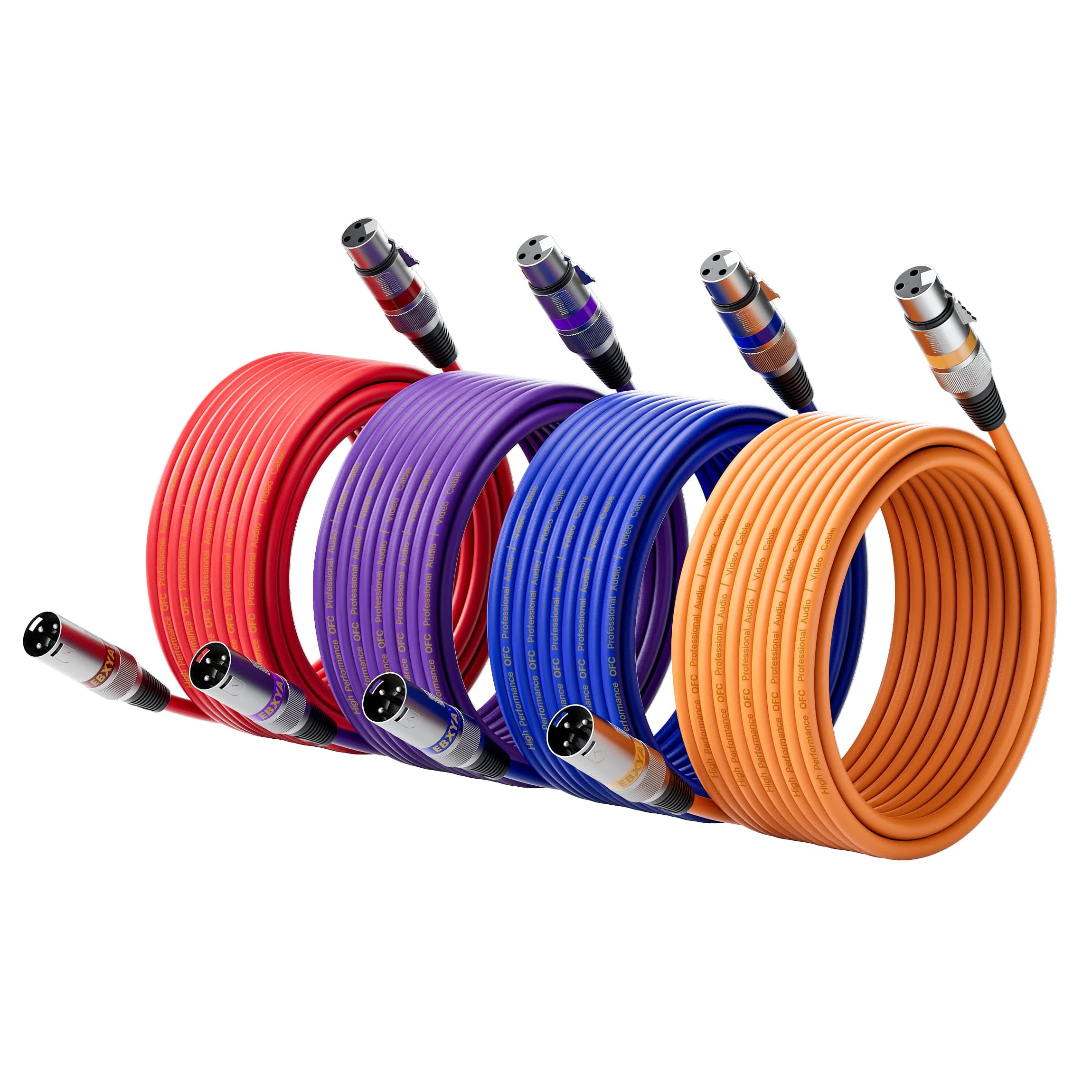 EBXYA XLR Cable 35 Feet 4 Pack XLR Male to Female Microphone Cable 3-Pin Balanced XLR Cable for Mic Mixer, Recording Studio, Podcast(Red, Orange, Blue, Purple)