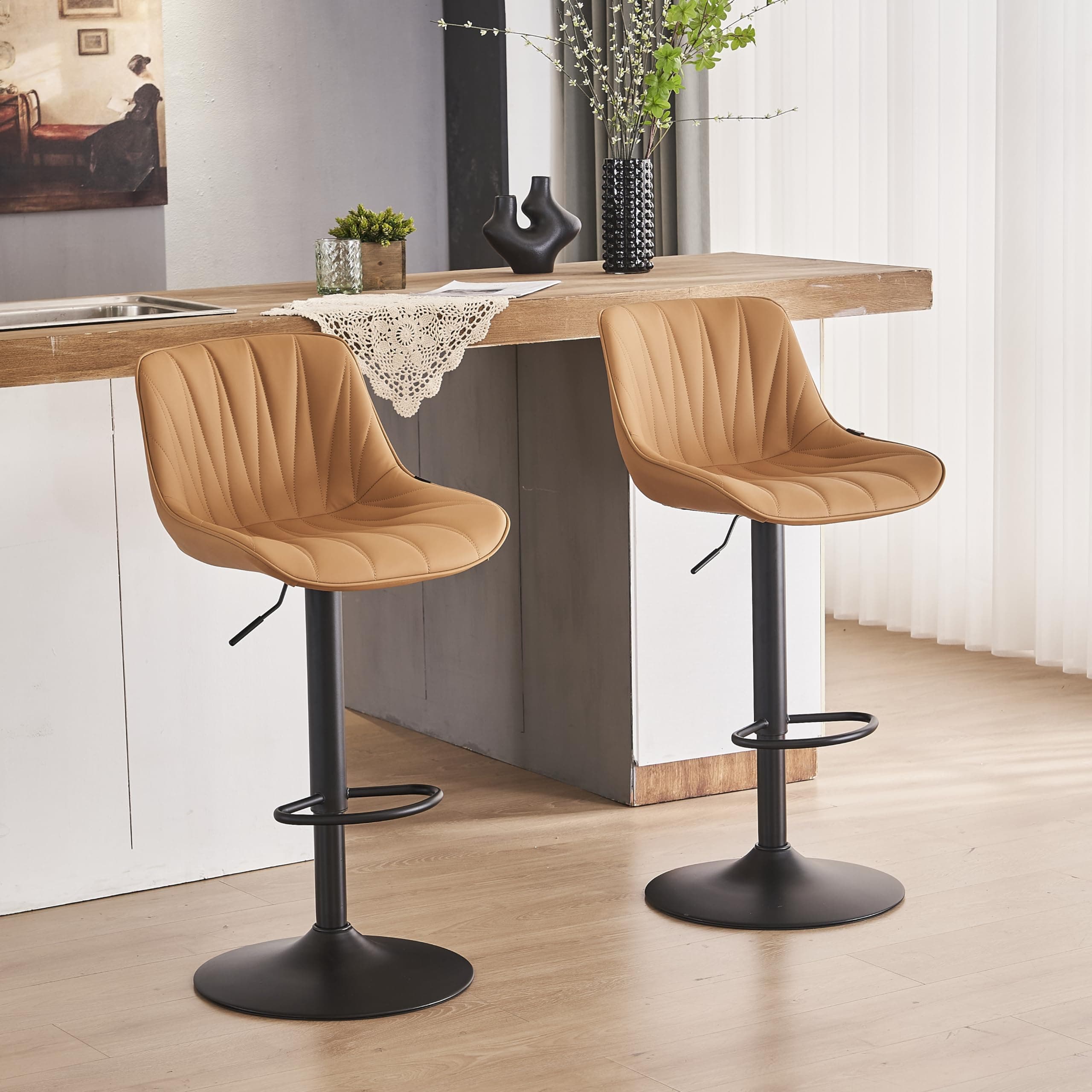 YOUNIKE Saffron Tan Bar Stools Set of 2 for Kitchen Island