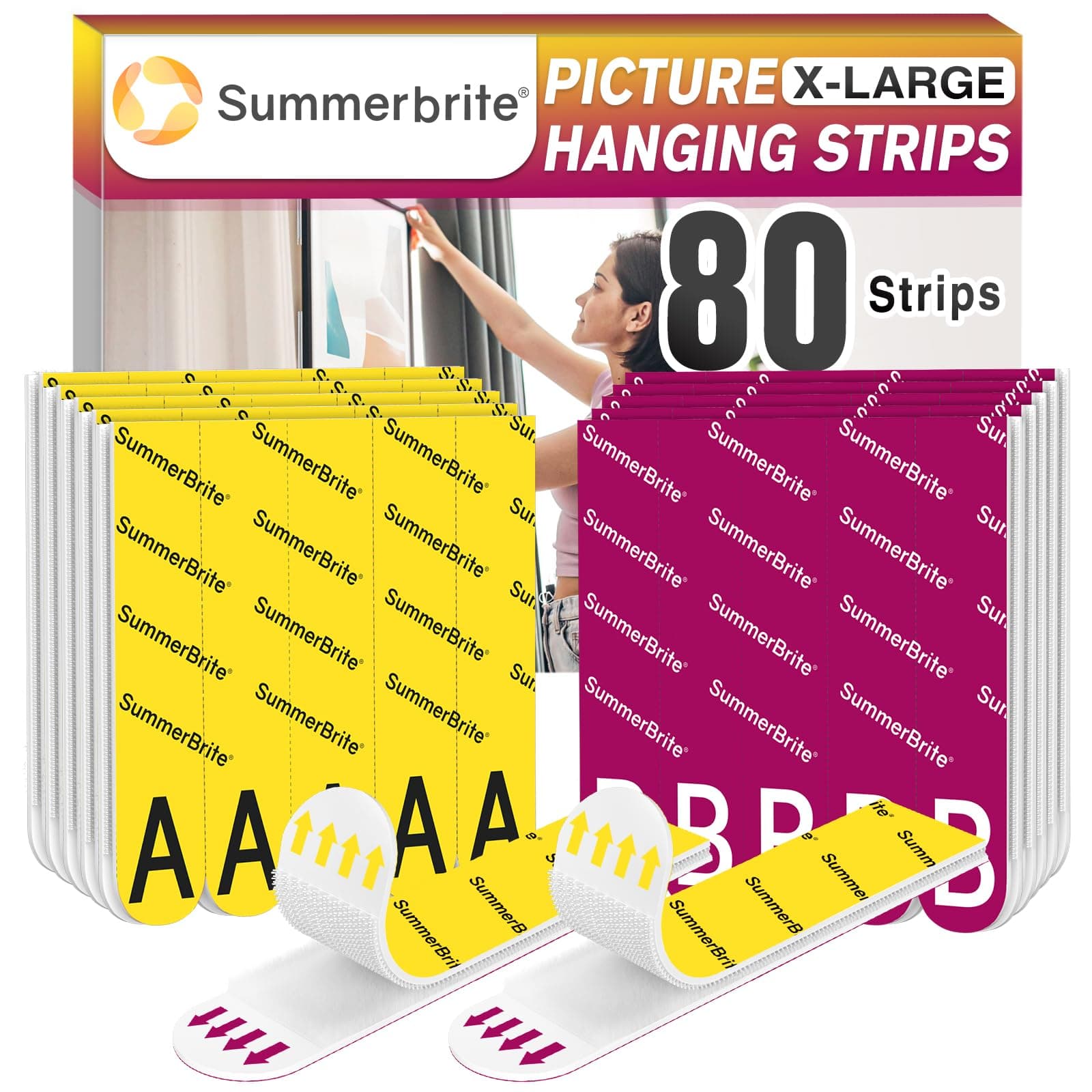 Picture Hanging Strips Heavy Duty XL 40 Pairs/80Strips, Damage Free Hanging Picture Hangers, Removable Adhesive Hook and Loop Wall Strips, Frame Stickers No Nails for Home Decor Wall Posters