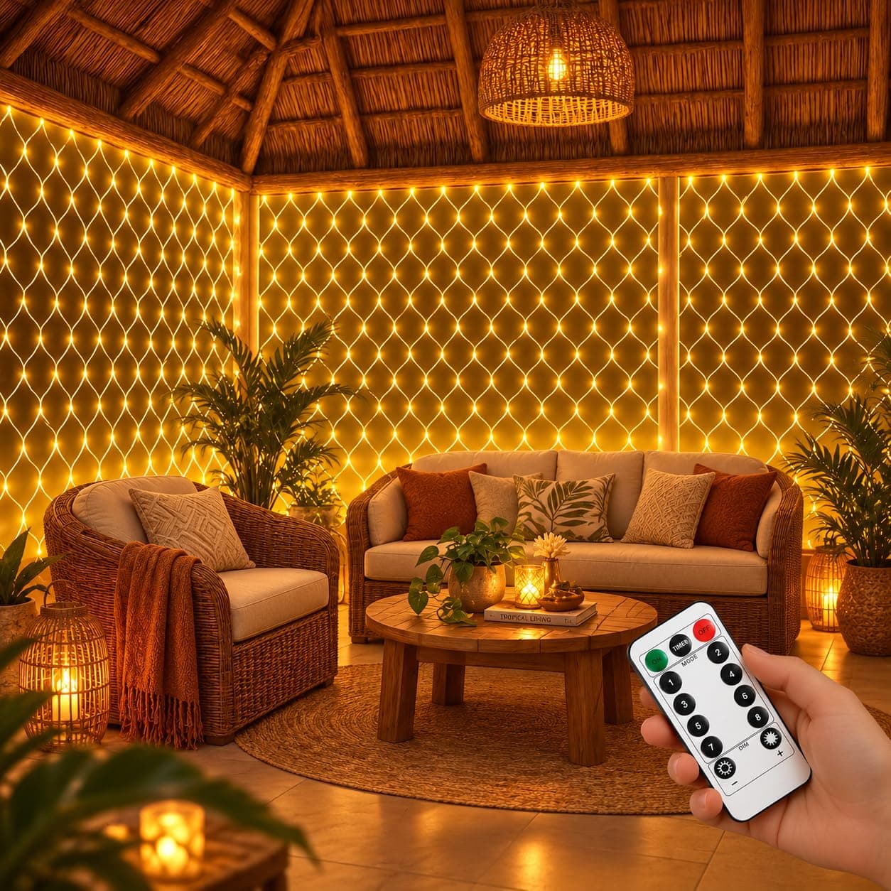Gesto Mesh Curtain Fairy Lights for Decoration – 200 Led String Lights with 8 Modes Remote | Warm White Decorative Lights for Home Decor, Room,Wall, Balcony, Christmas & Diwali Decoration- 6x6 Ft