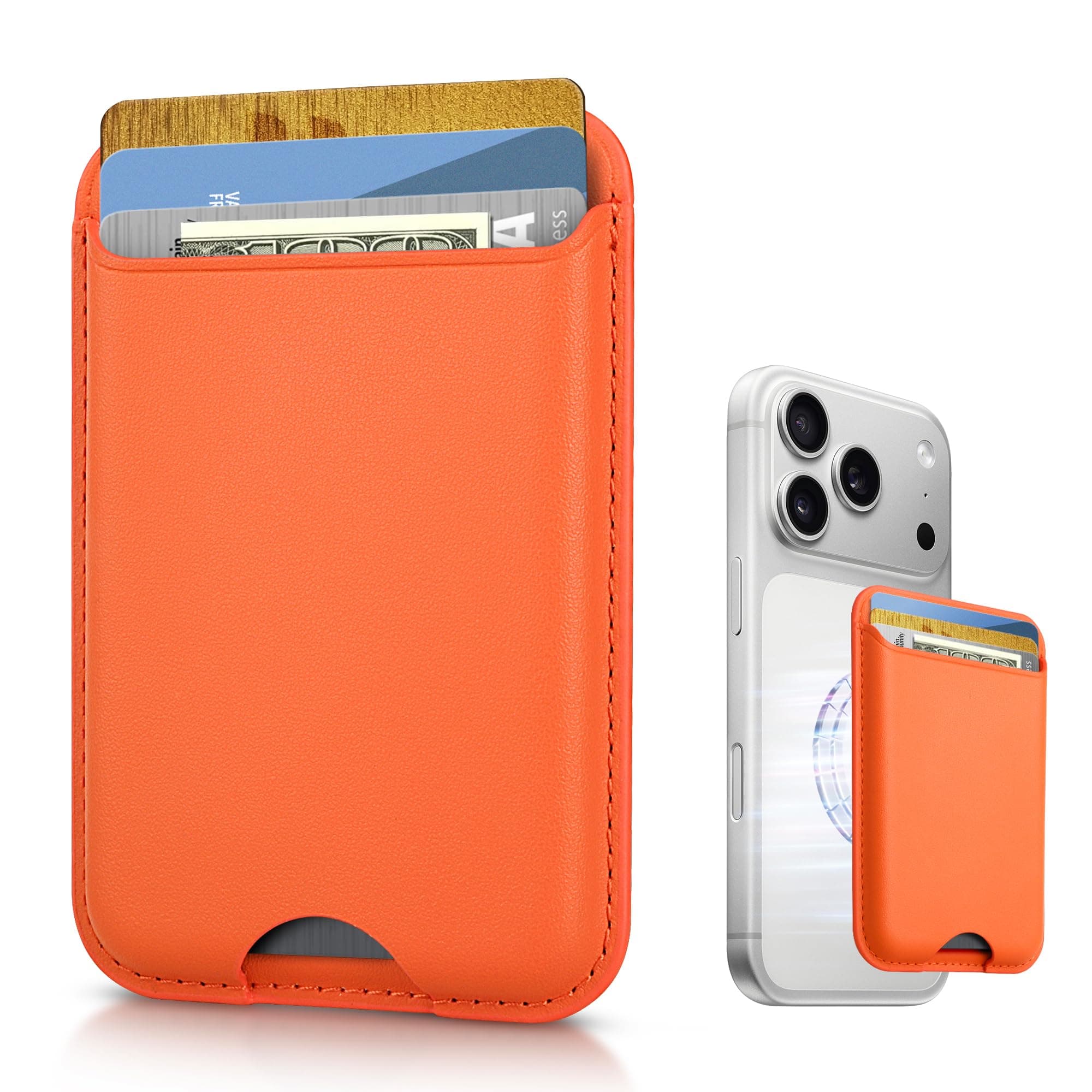 KPNEOL Magnetic Wallet Cell Phone Card Holder for Phone Case, Stronger Magnetic RFID Leather Phone Wallet Stick on for iPhone 17/16/15/14/13/12 Series, Fit 3 Cards