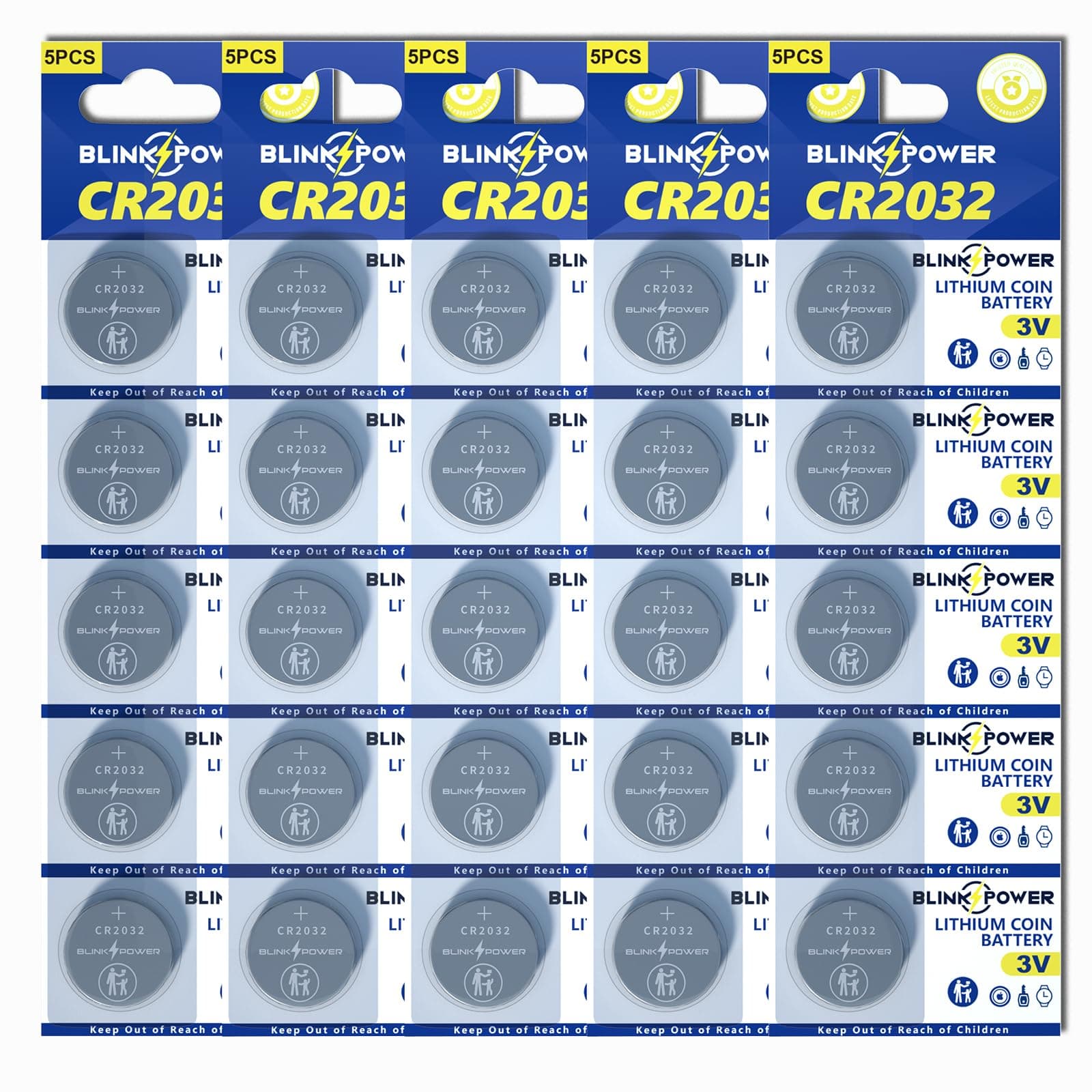 Blinkspower CR2032 Lithium 3V Coin Batteries 25 Pack, Child-Safe & Longest Lasting for AirTag, Car Remote Key