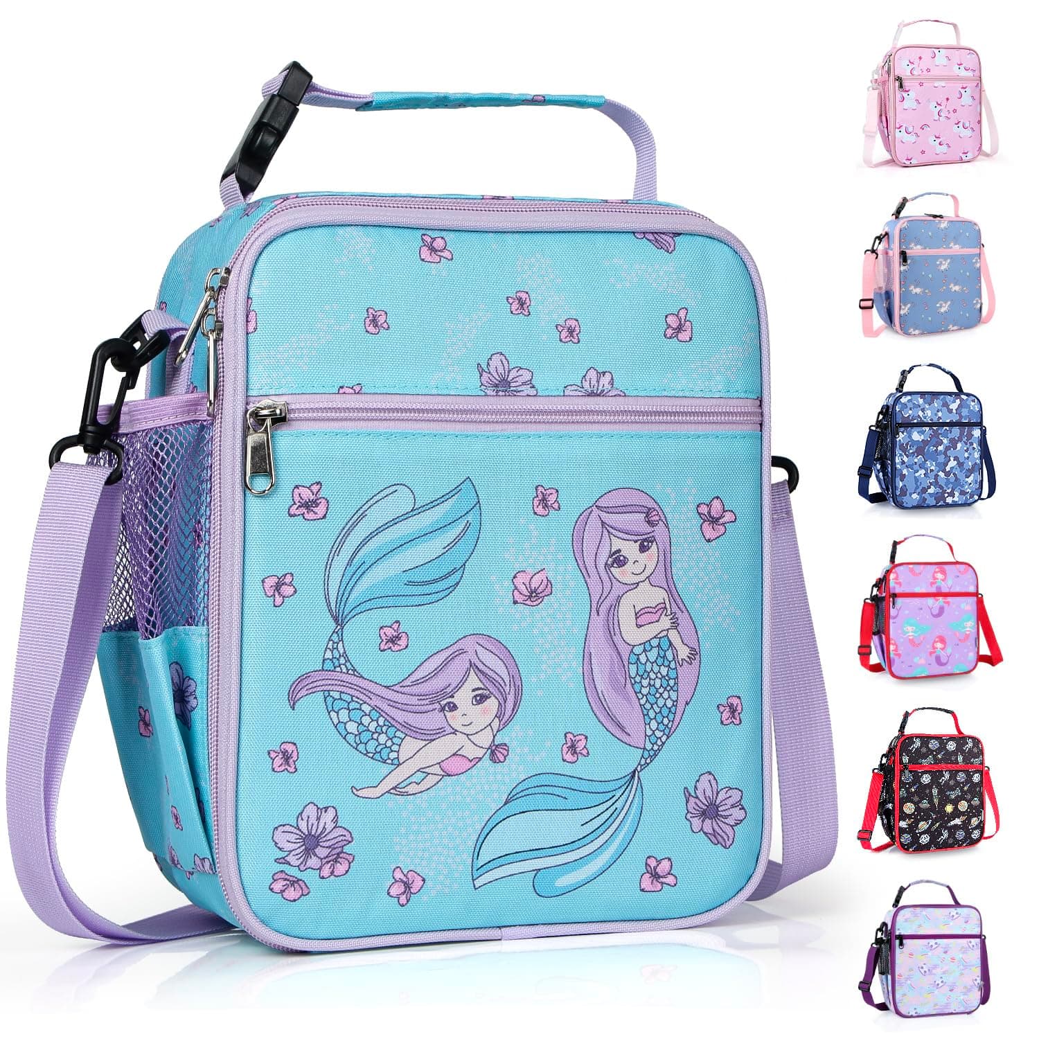 hombrima Kids Insulated Lunch Box Bag, Thermal Picnic Cool Bags with Adjustable Strap for Adults Children Women Men Boys Girls School Work(Mermaid01)