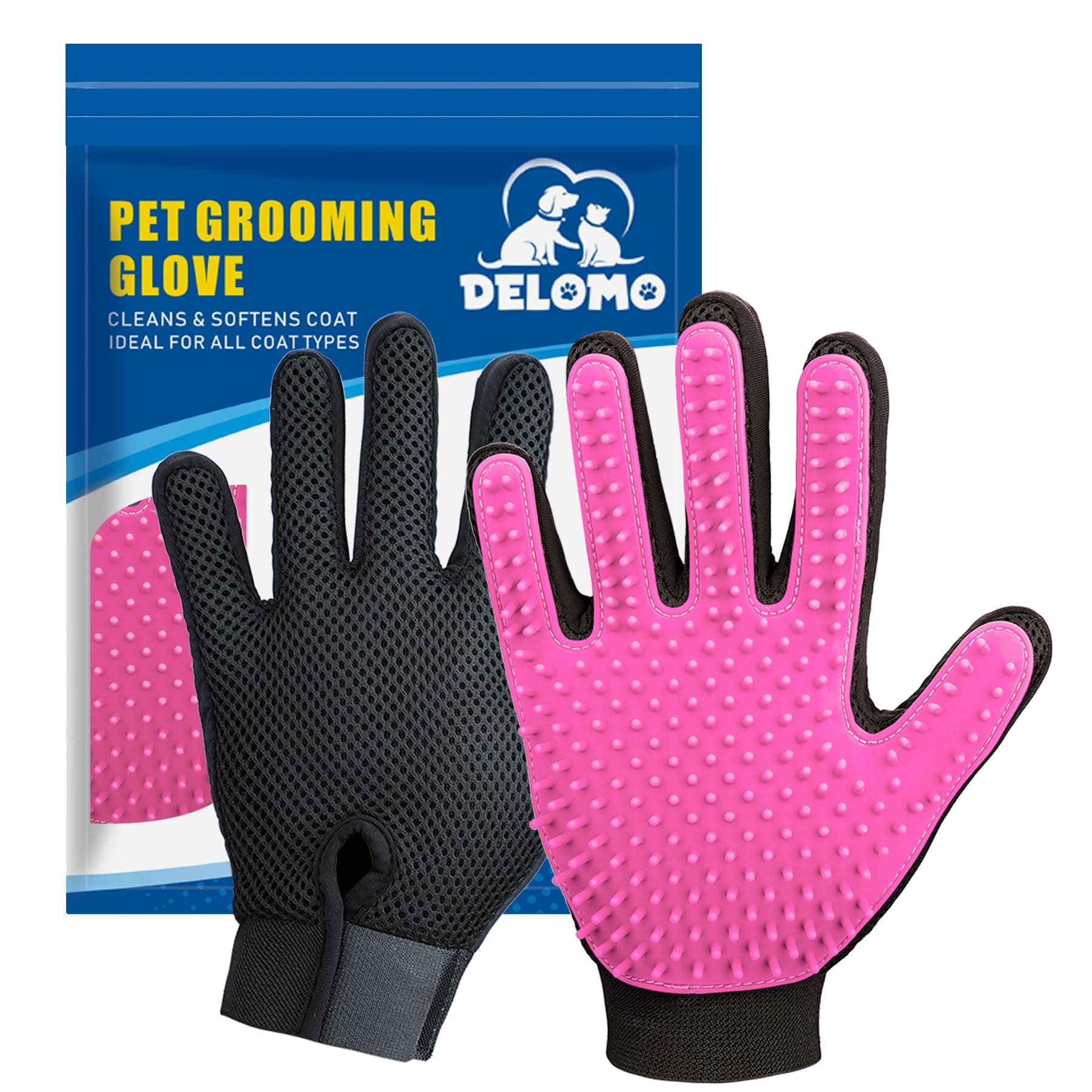 Pet Hair Removal Glove with 255 Silicone Tips for Dogs & Cats, 1 Pair Pink