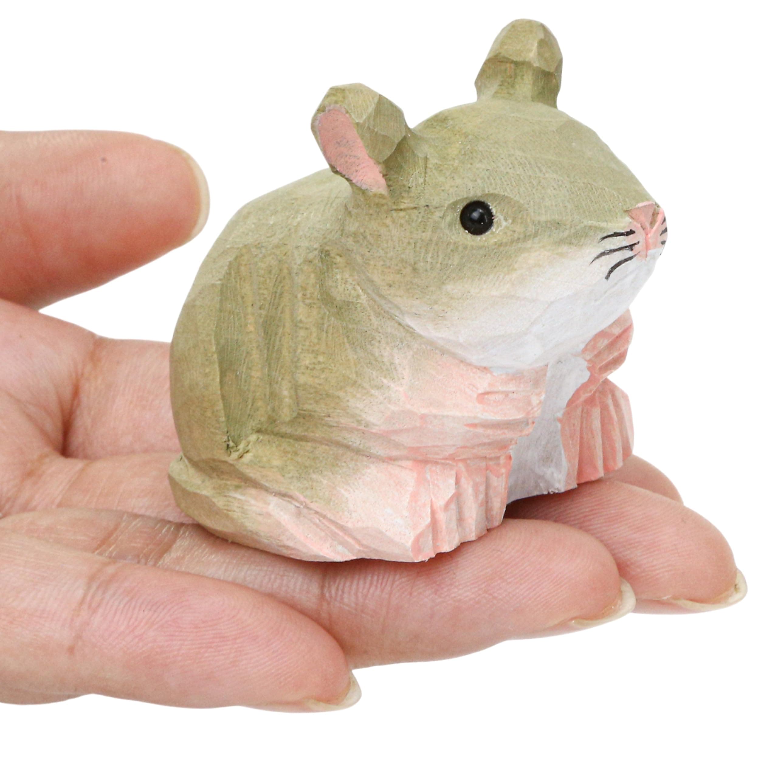 Marsrut Miniature Critter Mouse Handmade Wood Figurine Field House Rat Pet Mice Rodent Art Carved Small Animals Collectible