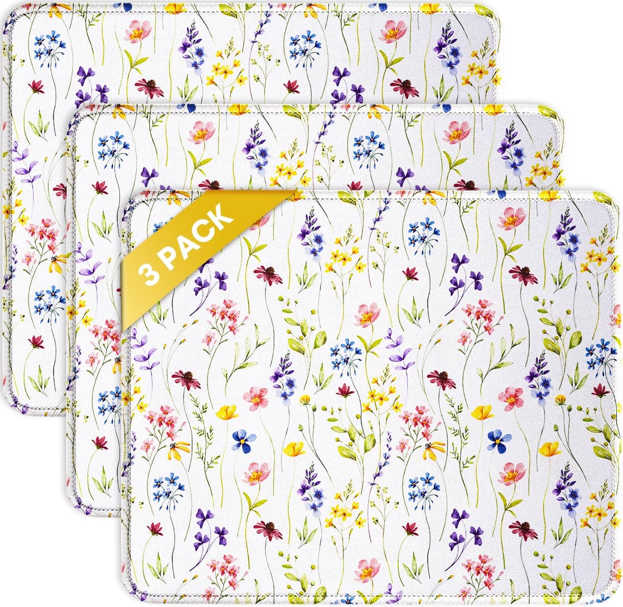 JIKIOU 3 Pack Mouse Pad with Stitched Edge,Portable Size-10.2x8.3in Flowers