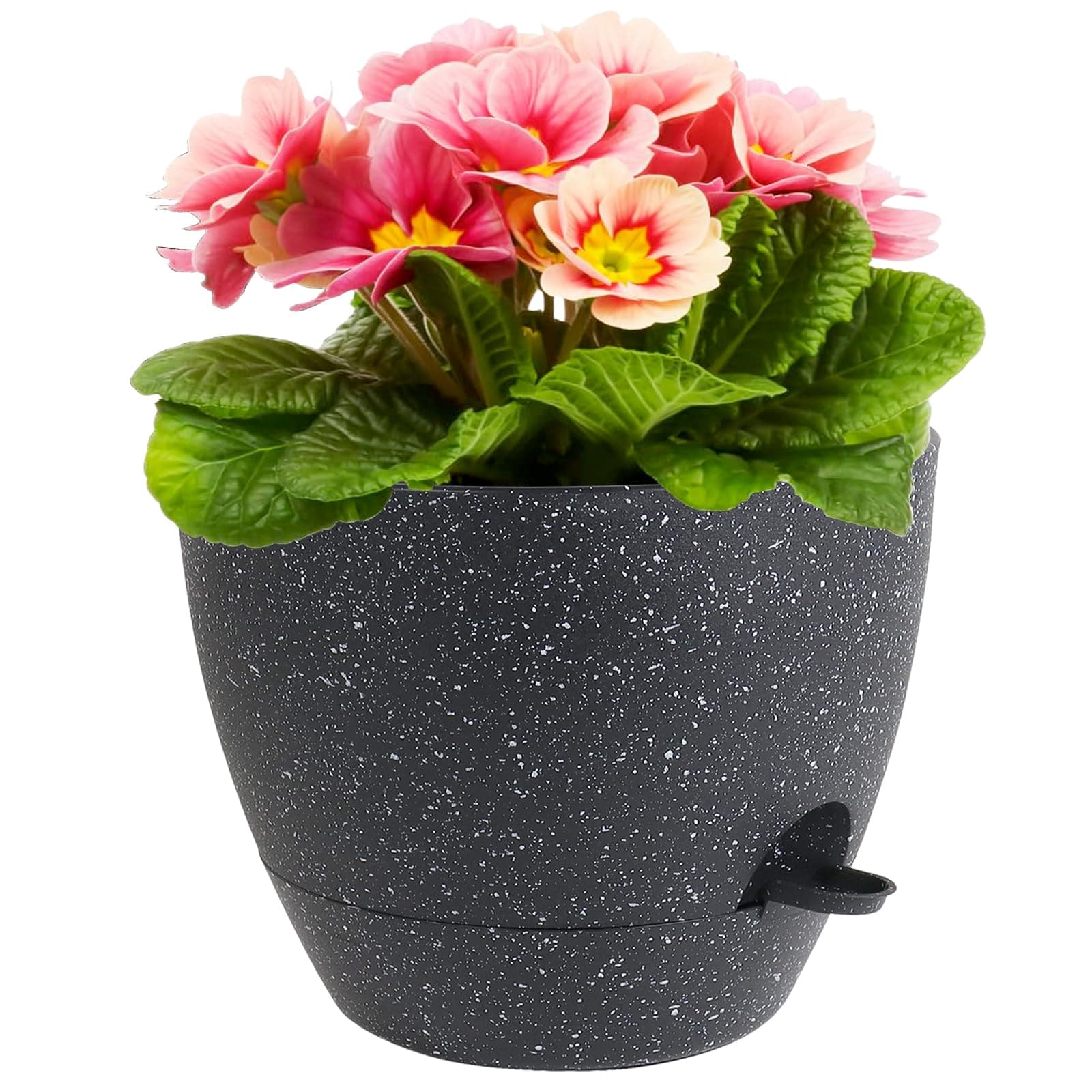 Meowell 12 inch Large Self Watering Pots for Indoor Outdoor Plants, Flower Plant Pots with Mesh Drainage Holes for Garden House Plants, Plastic Planters with Reservoir for Home Decor, Speckled Black
