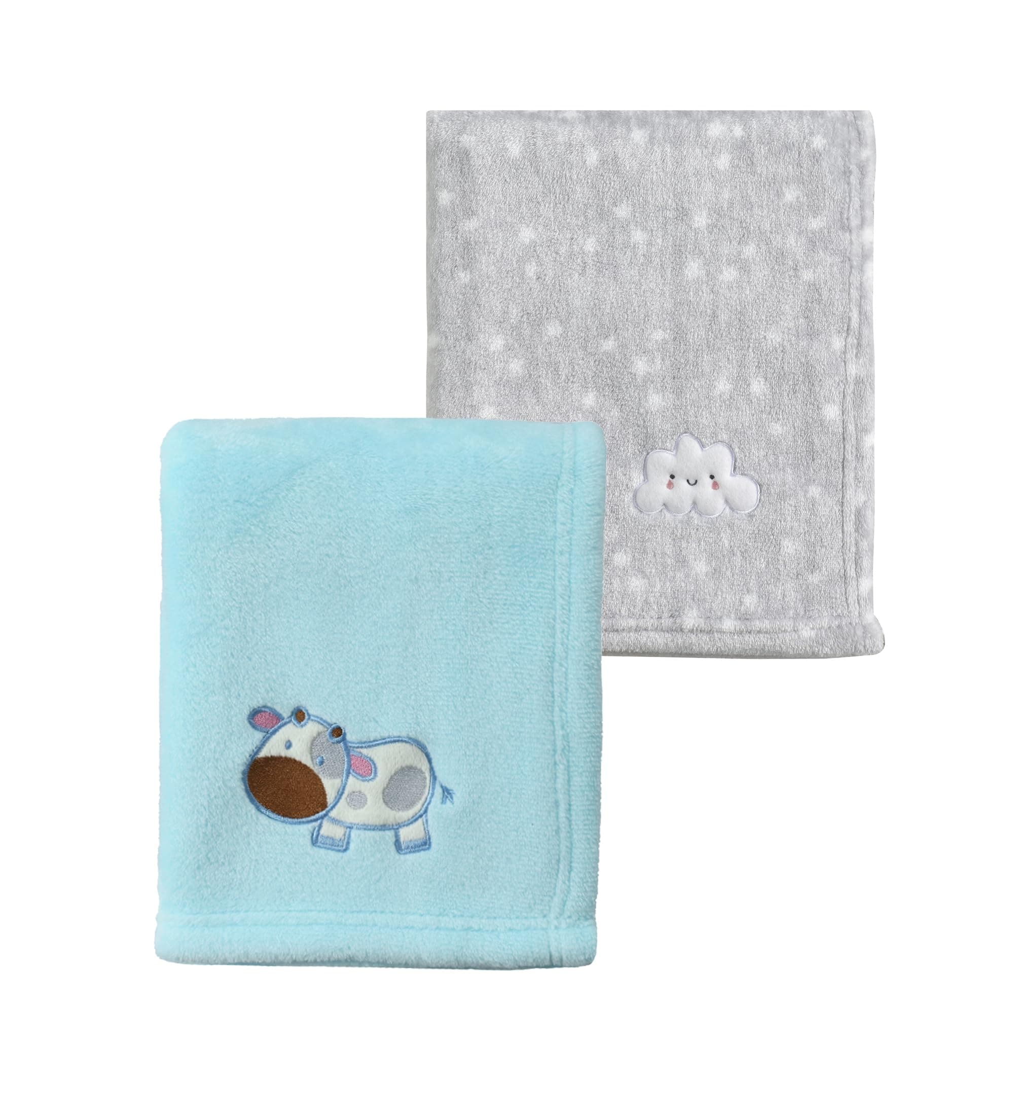 CREVENT 2Pcs 30''X40'' Cute Cozy Fluffy Warm Baby Blankets for Infants Toddlers' Bedding Crib Cot Stroller - Grey Cloud + Blue Cow