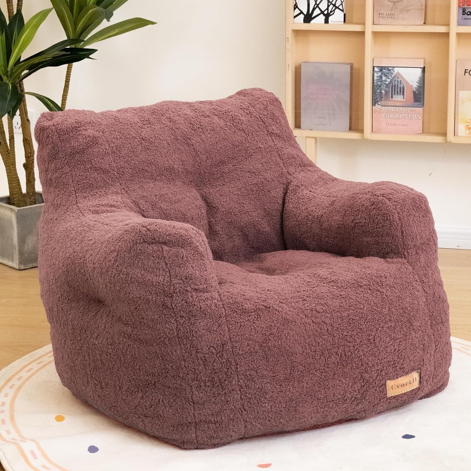 Cvortll Bean Bag Chair with Filler, Bean Bag Sofa with Tufted Soft Stuffed Filling, Fluffy and Lazy Sofa, Comfy Cozy BeanBag Chairs with Memory Foam for Dorm, Apartment, Living Room (Red)