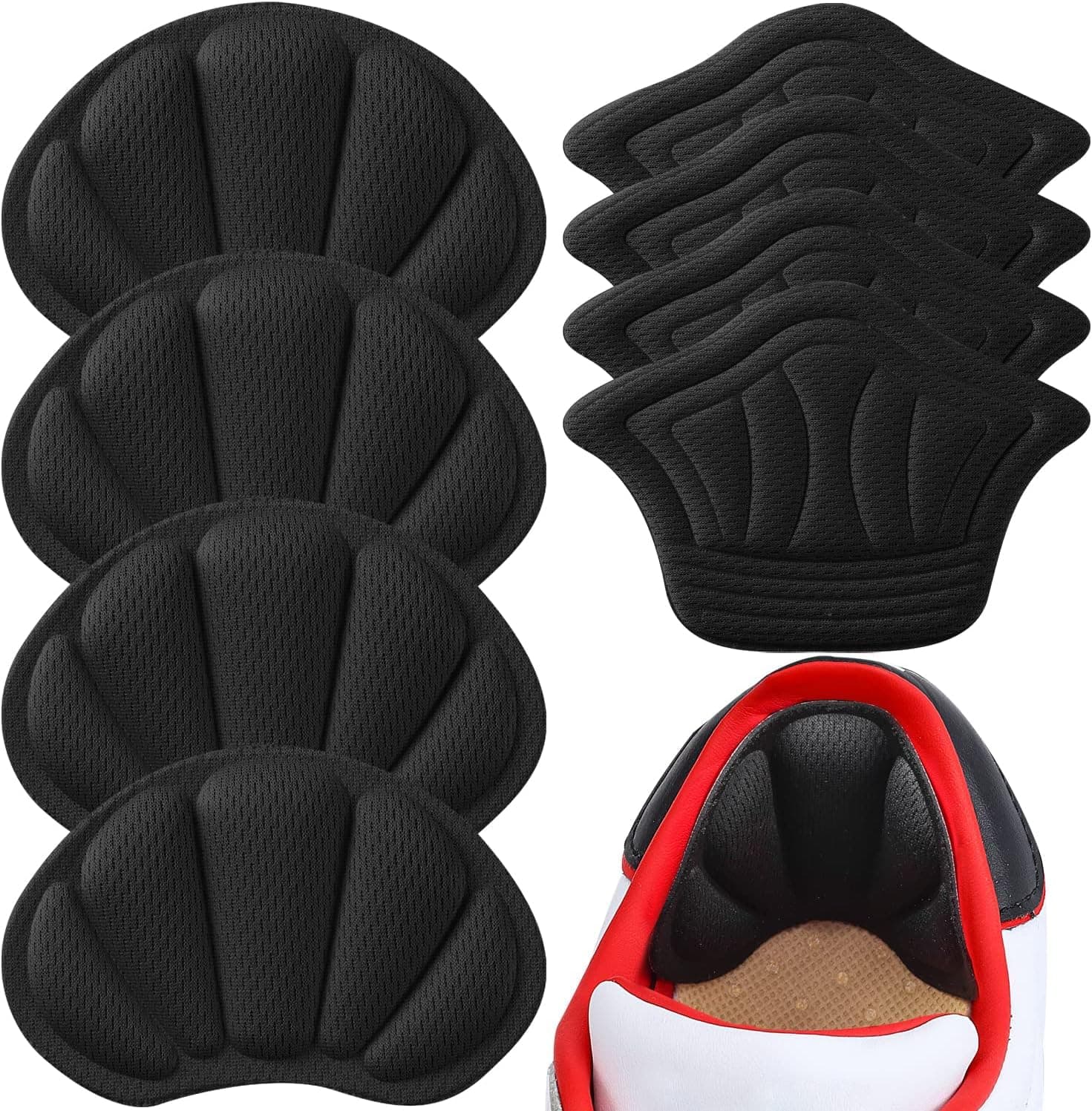 Back of Heel Cushion Inserts, 4pcs-black+4pcs-black