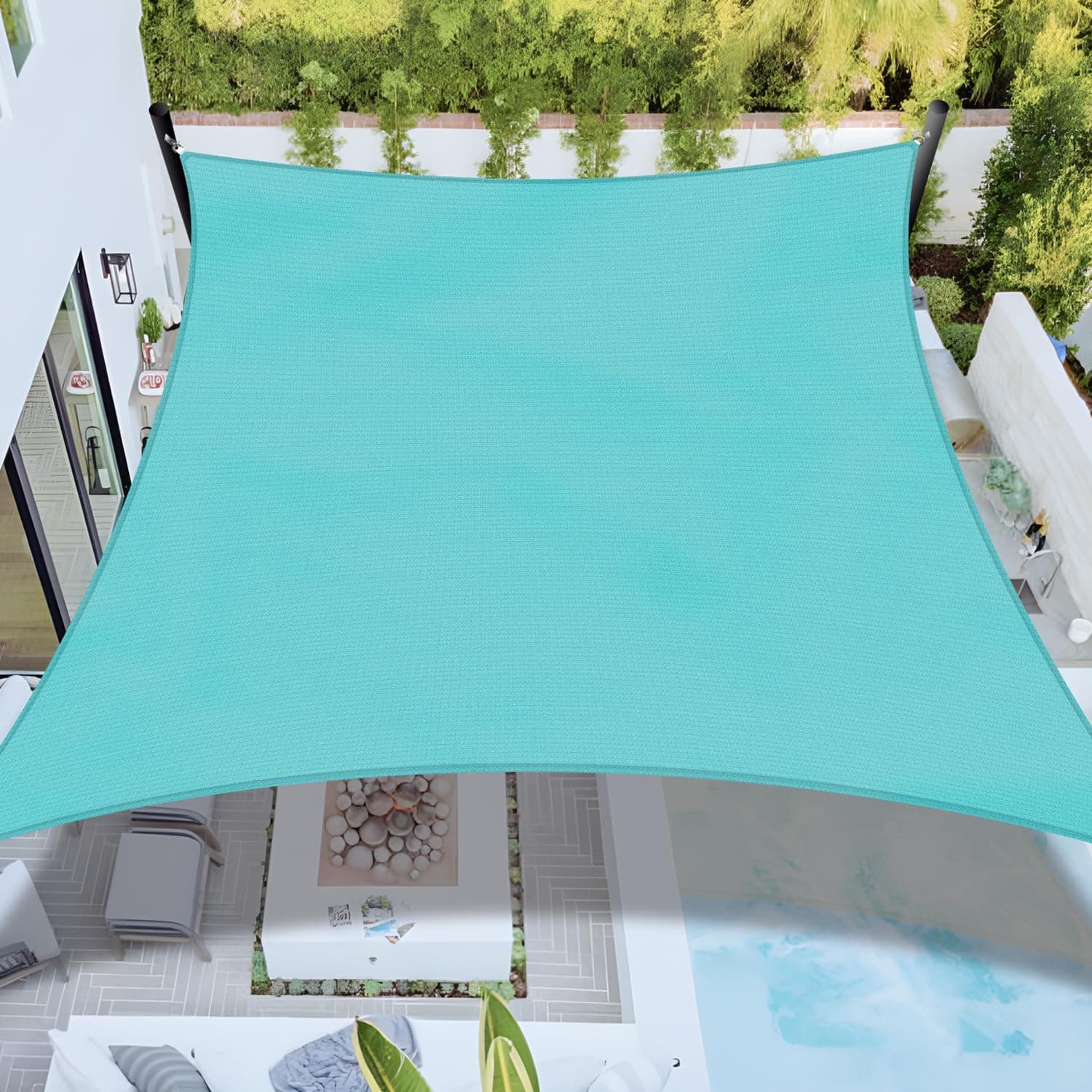 Bynbbur Sun Shade Sail 8'x8' Rectangle Shade Cloth for Garden, Permeable Shade Canopy Outdoor Patio Covers for Pergola Backyard Deck Outside Activity, Turquoise