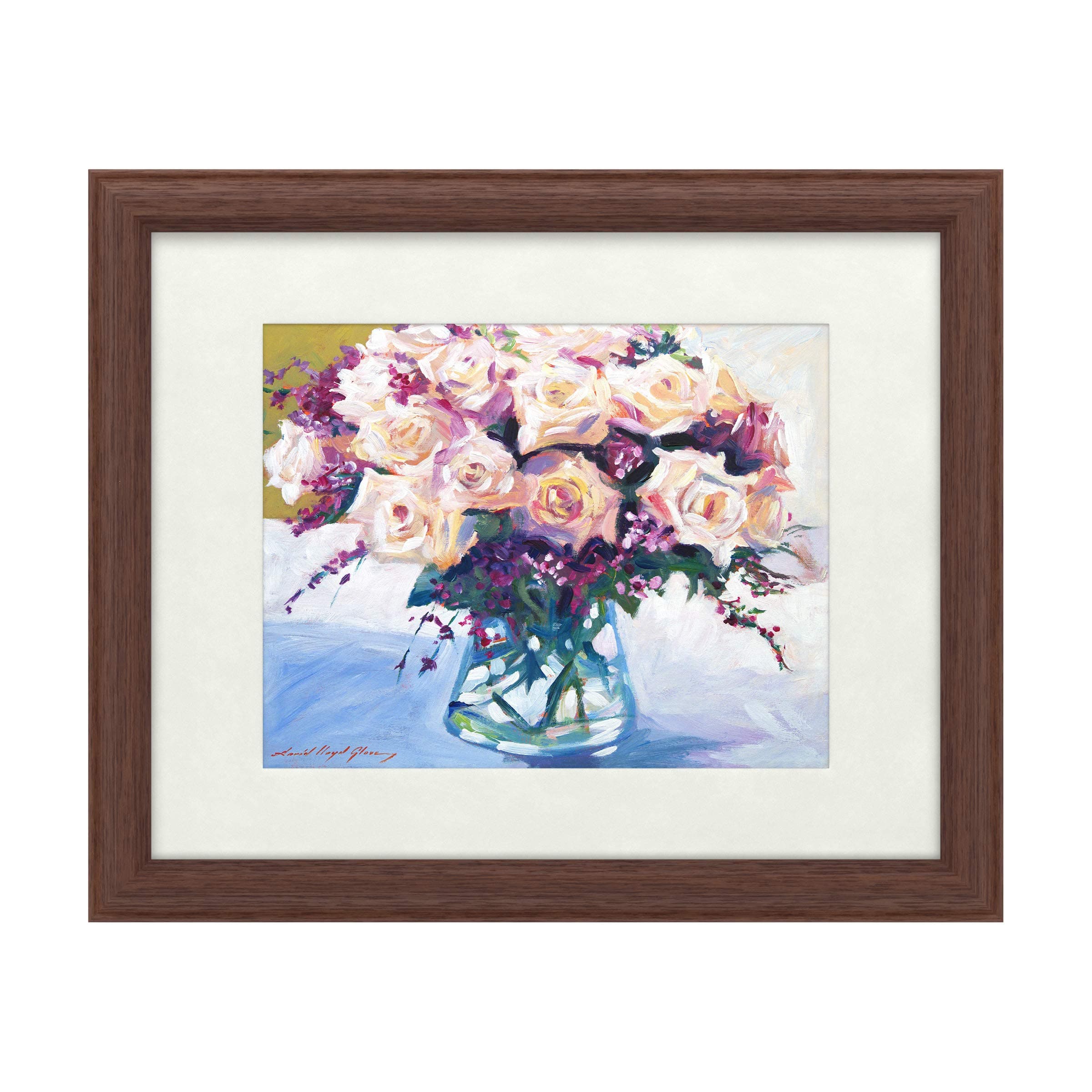 Trademark Fine Art Roses in Glass by David Lloyd, White Matte, Wood Frame 16x20, Multi-Color