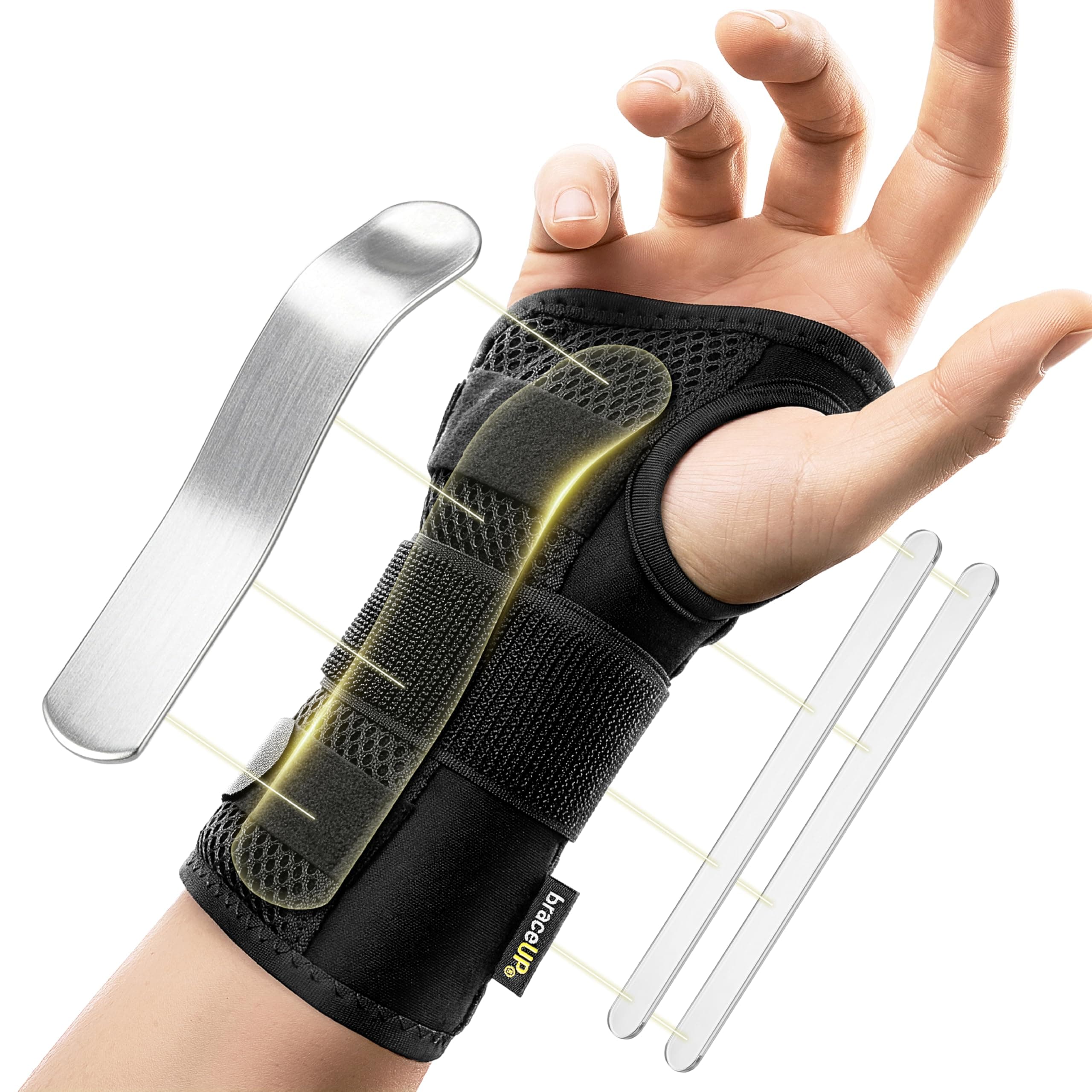 BraceUP Carpal Tunnel Wrist Brace with Metal Wrist Splint for Hand and Wrist Support and Tendonitis Arthritis Pain Relief - for Men and Women (S/M, Right Hand)