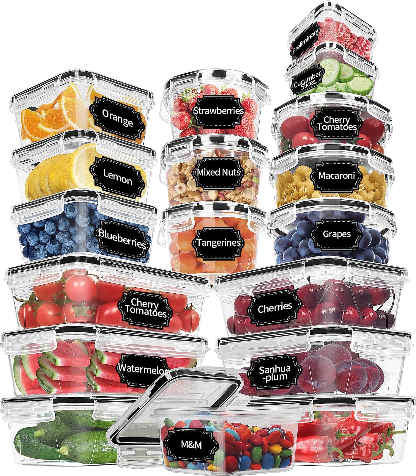 Large Airtight Food Storage Containers with Lids - 18 Pack, Labels & Marker