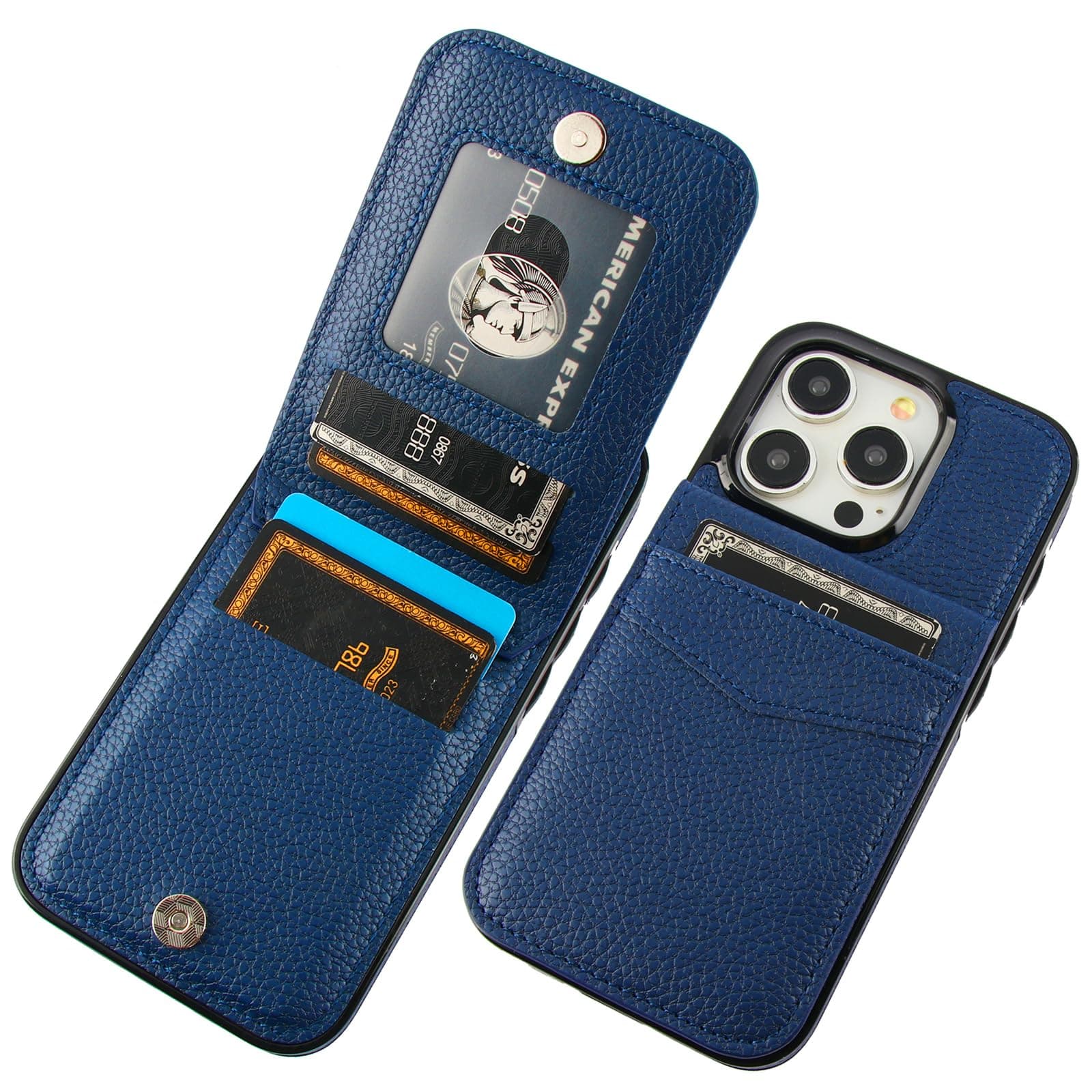 KIHUWEY for iPhone 15 Pro Wallet Case Card Holder Kickstand, Lichee Blue