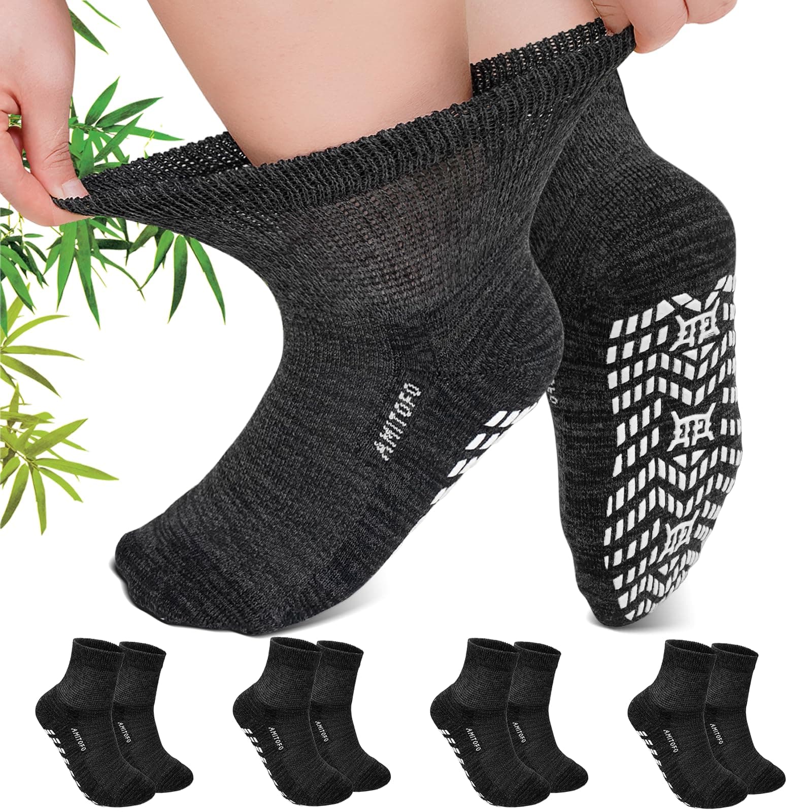 CaiDieNu Non-Slip Diabetic Ankle Socks: Bamboo Viscose Hospital Grip Socks