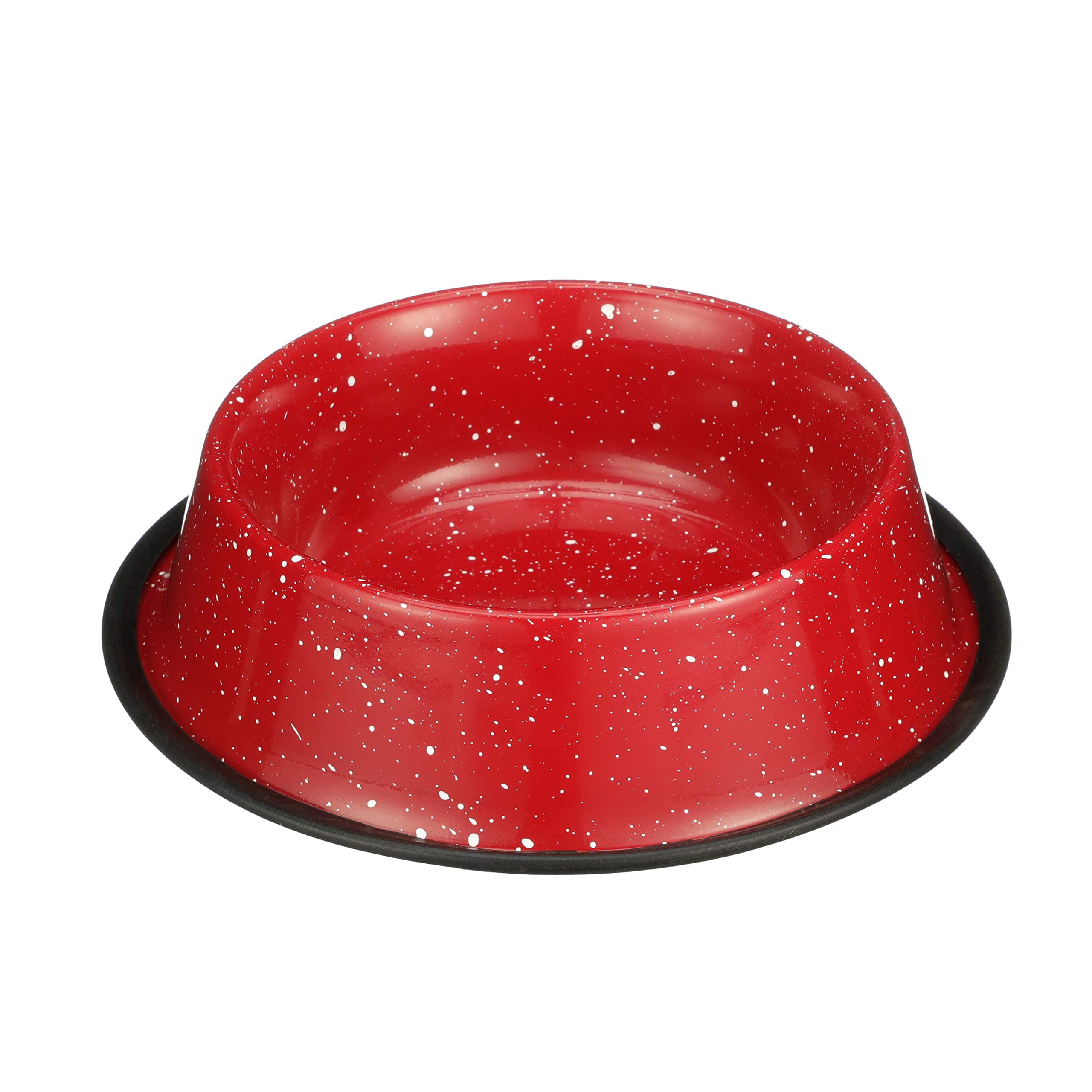 Neater Pet Brands Outdoor Camping Style Pet Bowl - Enamel Ware Blue Black Granite Colors - Dog Cat No Tip Skid Bowls (2000 mL, Red)
