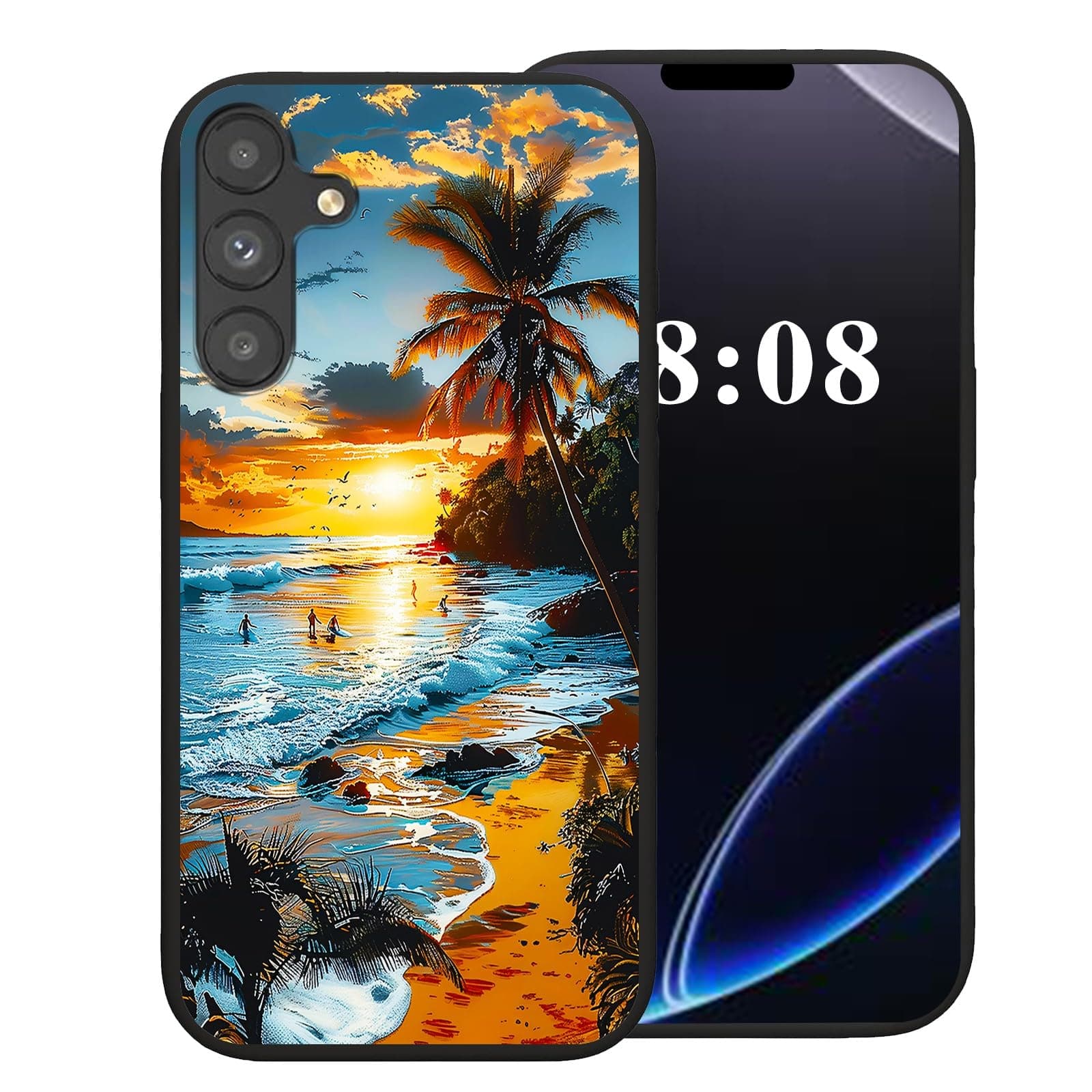 NLZQTTBD for Samsung Galaxy S24 Plus Case,Black Soft TPU Silicone Shockproof Protection Cover Phone Case for Galaxy S24 Plus 2024 6.7 inch Cute Amusing Pattern | Sunset Beach