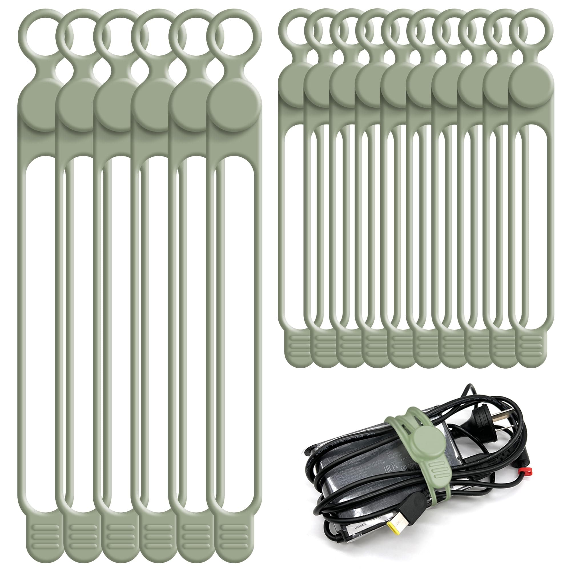 Nearockle Silicone Cable Ties, Cord Organizer Cable Management, 2Size-Green