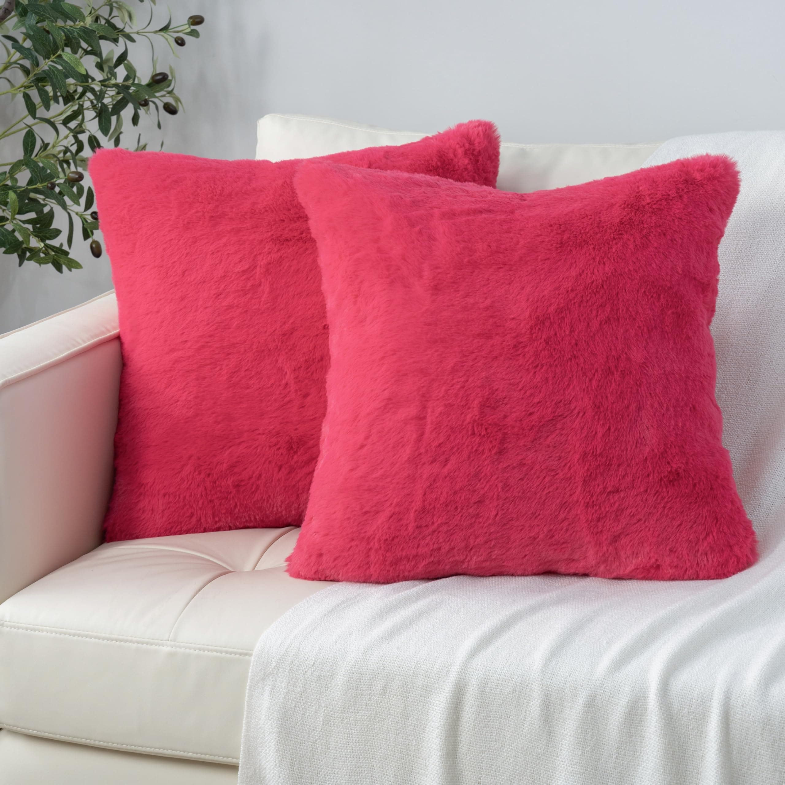 Berkshire Faux Fur Decorative Throw Pillow Covers Pack of 2, Cozy Fluffy Fur Cushion Cases for Couch Bed Living Room Home Decor, 20×20 Inch, Bougainvillea
