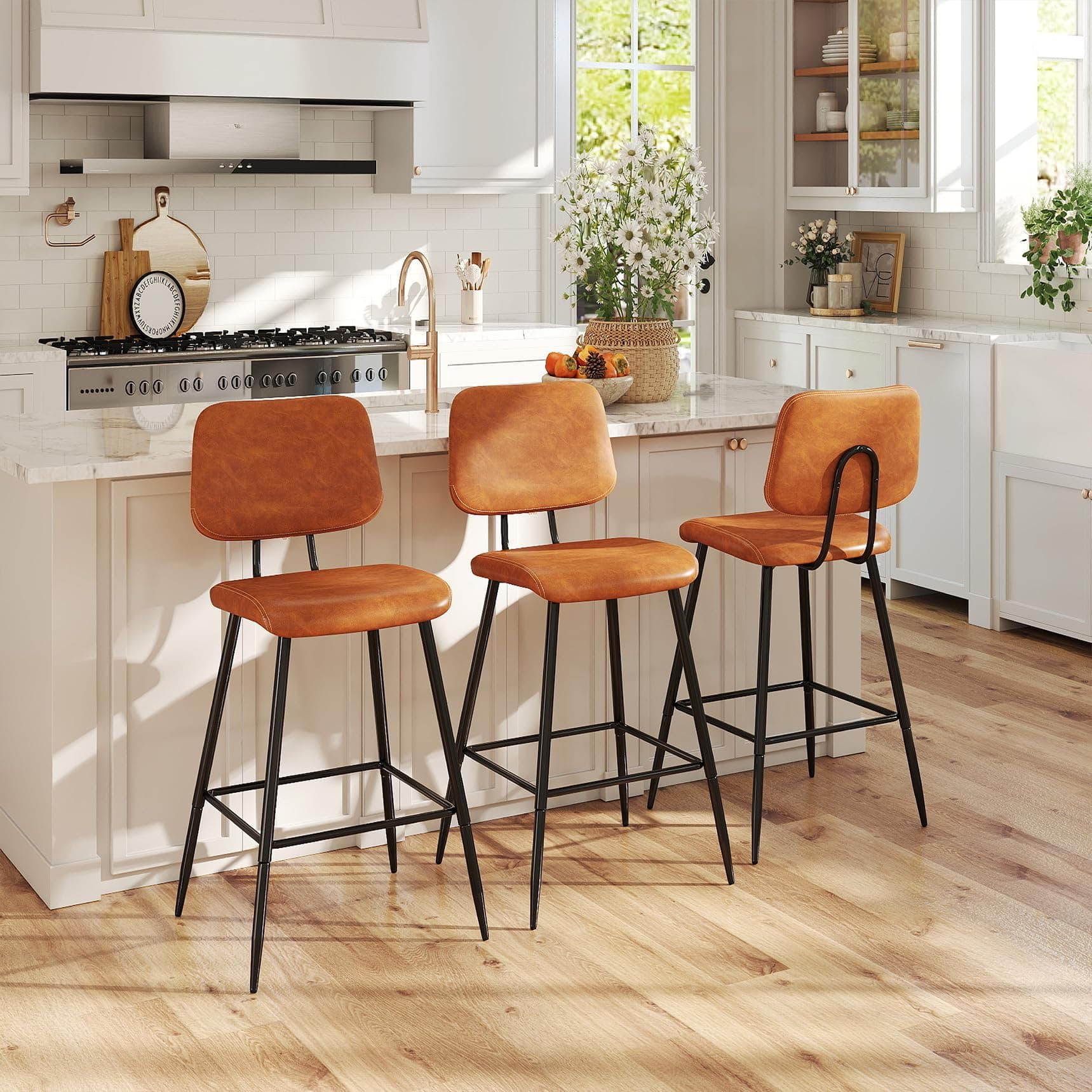 26 Inch Counter Height Bar Stools/Barstool Set of 3 with High Backrest
