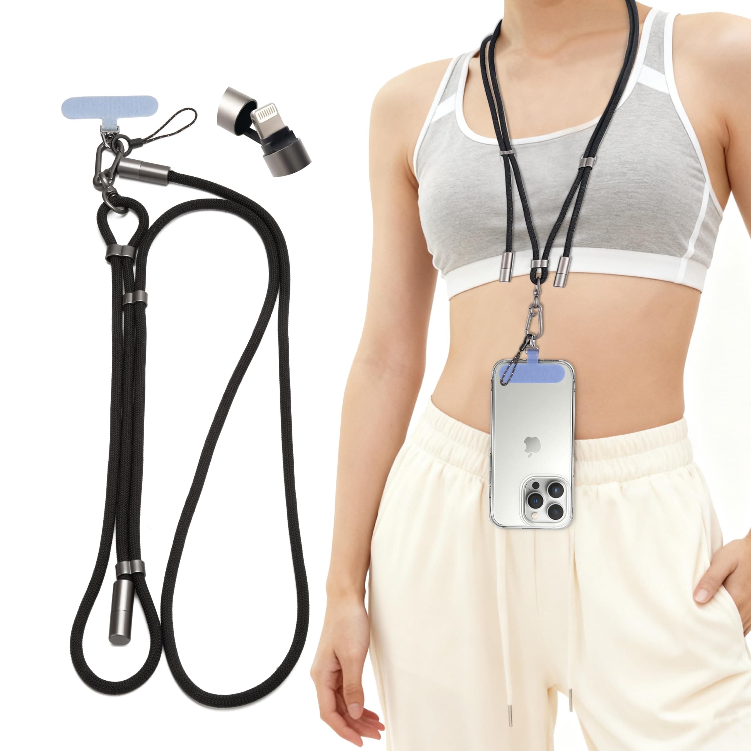Fisherfans Phone Lanyard with Built-in 30W Charging Cable (USB-C to Lightning) – 2-in-1 Anti-Drop Phone Strap & Portable USB Data Cable Necklace for Travel, School, and Everyday Use