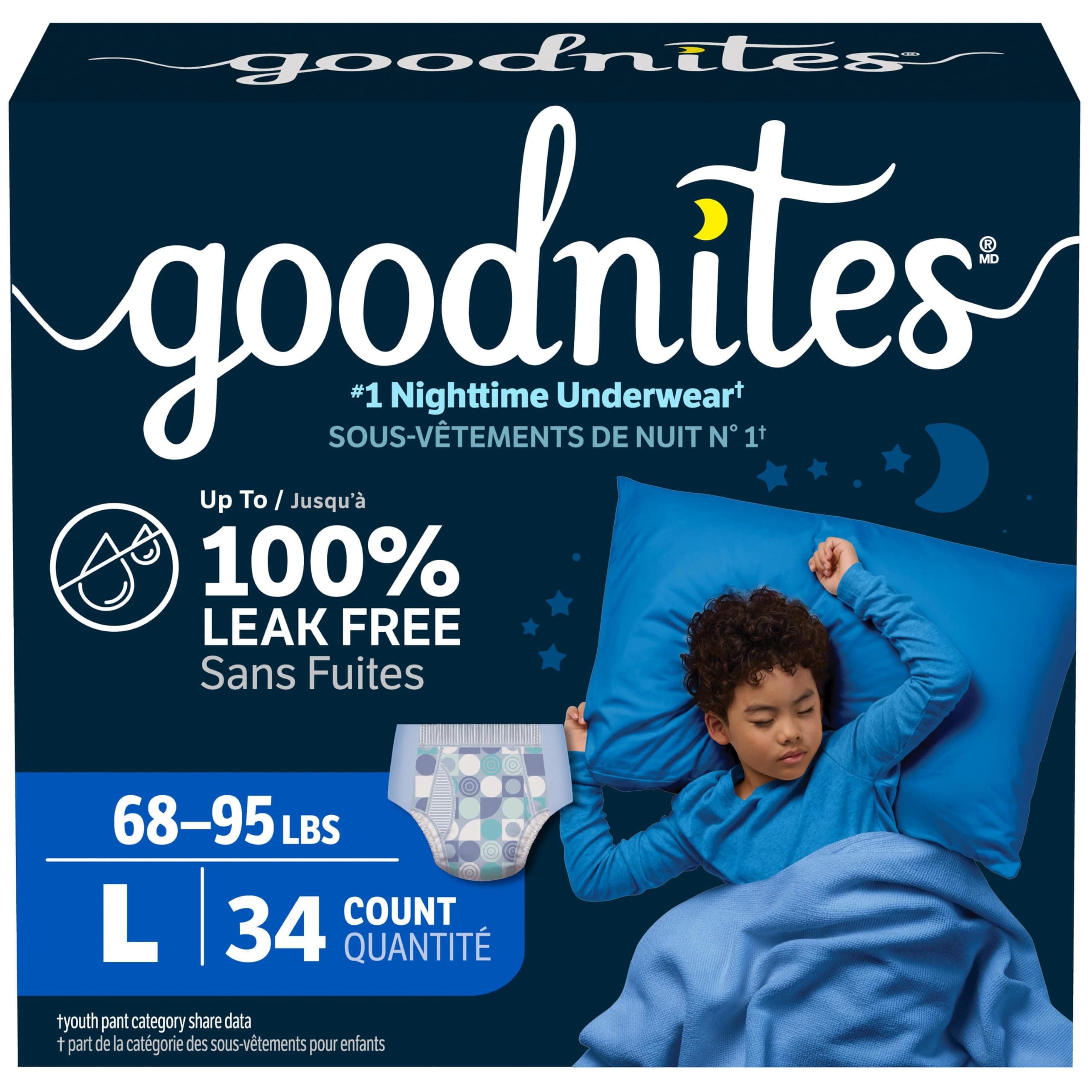 GoodNites Boys Bedwetting Night Time Underwear, L, 34 Ct, Giga Pack