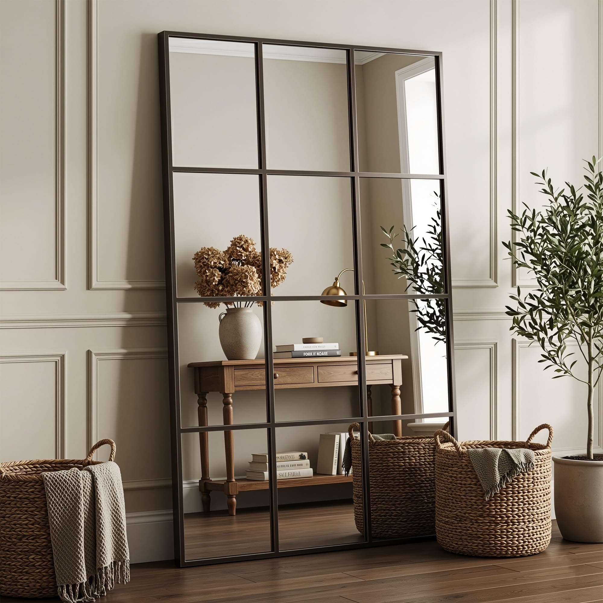 Suidia Wall Mirror, 36" x 55" Window Decorative Mirrors, Metal Framed Wall Decor Wall-Mounted Mirrors for Bedroom, Living Room, Entryway, Bronze