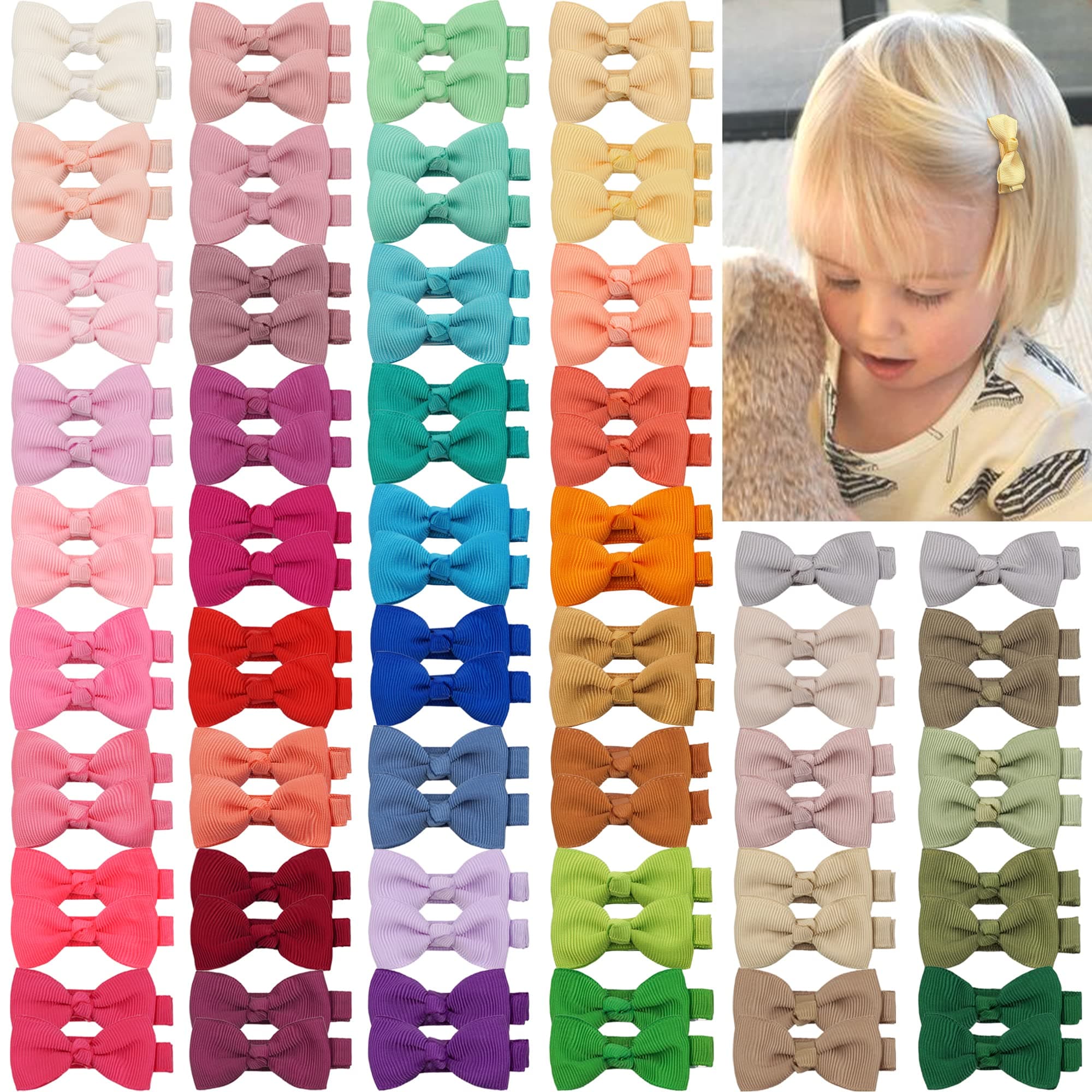 CÉLLOT 90PCS Baby Bows Fully Lined Hair Pins Tiny 2" Hair Bows Alligator Clips for Baby Girls Infants Toddlers in Pairs