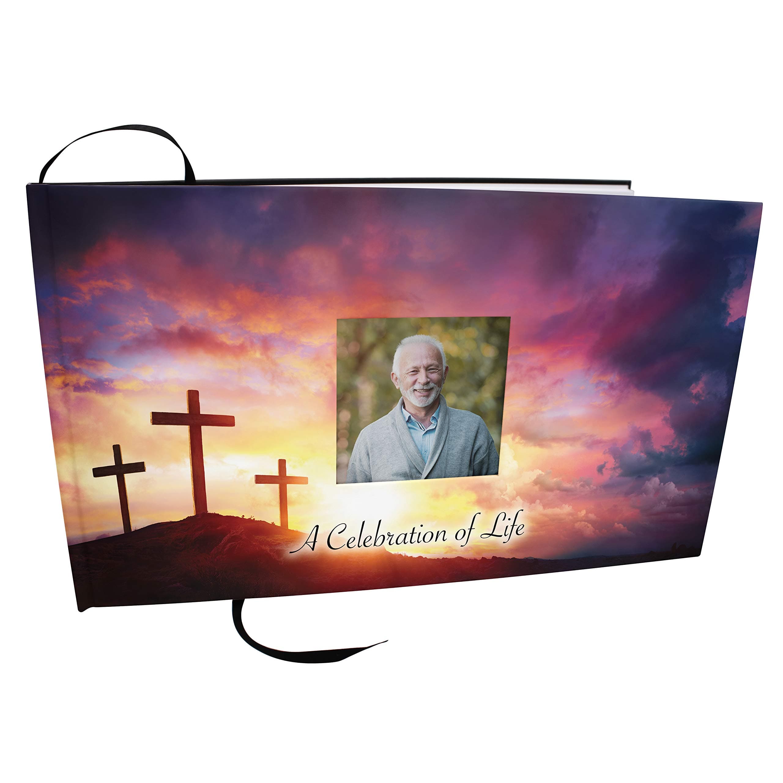 Three Crosses Photo Funeral Guest Book Celebration of Life, Guest Book for Funeral, Funeral Guest Books Celebration of Life, Funeral Guest Book for Memorial Service - Sign in Guest Book Funeral