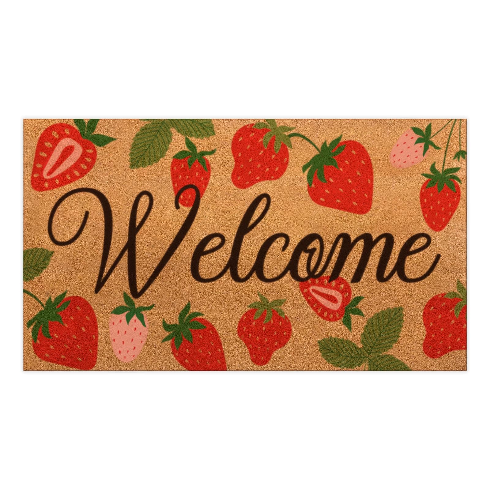 Tinideya Strawberry Nature Coir Doormat Outdoor Cute Welcome Floor Mats Non-Slip Entrance Door Rugs for Front Door Porch Party Outdoor Entryway Decor, 17 x 30 Inch
