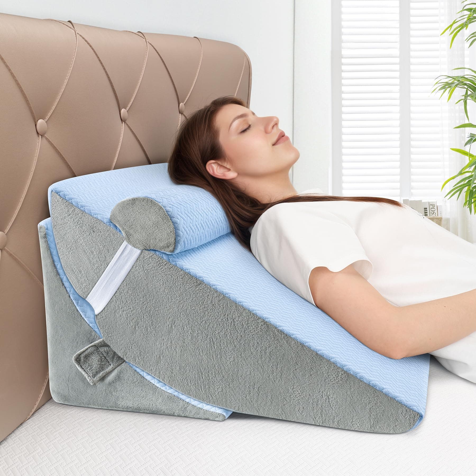 Bed Wedge Pillow for Sleeping, Adjustable 7 &12 Inch Foam Wedge Pillow for Post Surgery, Elevated Triangle Pillow for Acid Reflux, Back Pain Relief, Leg Support，3pack