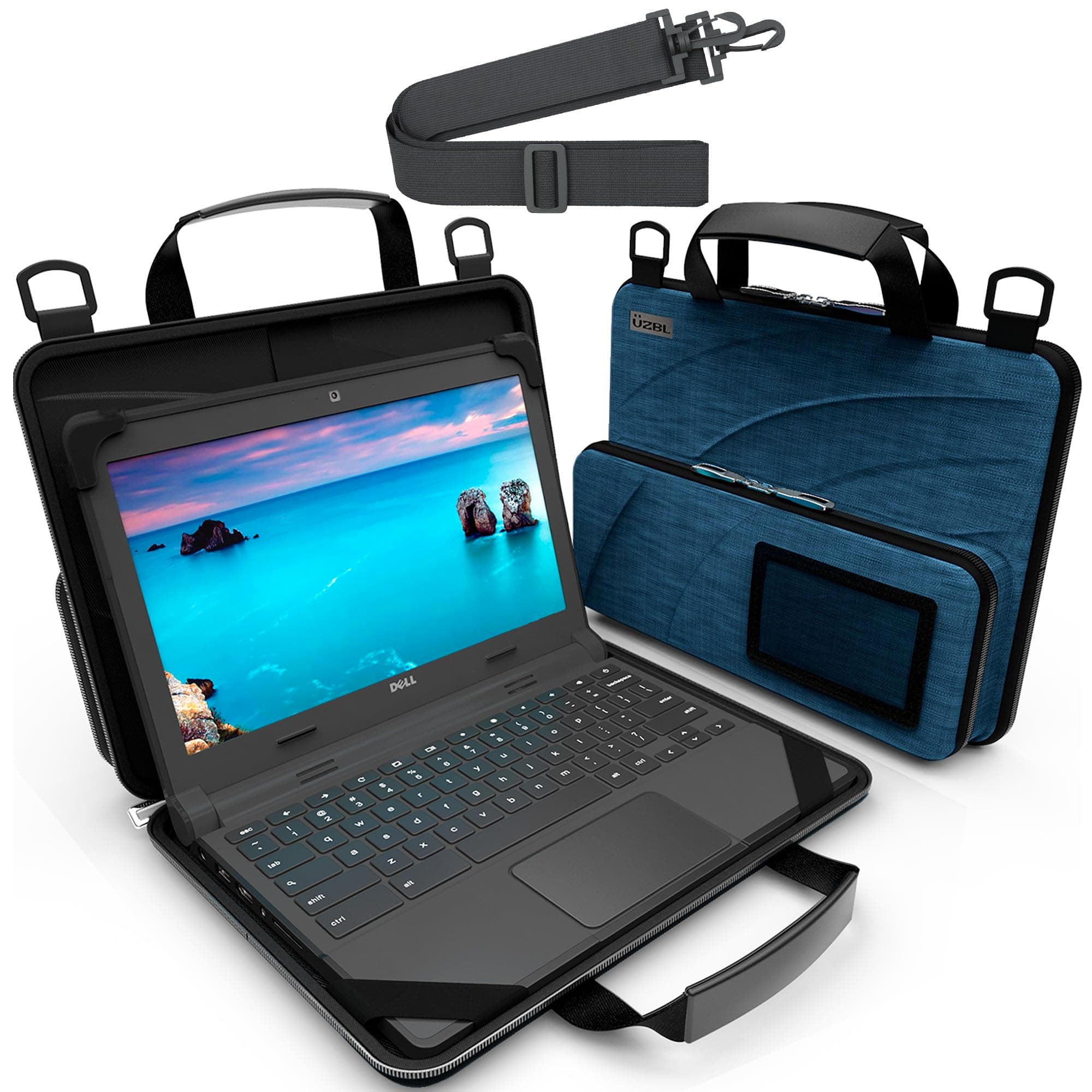 UZBL 11-11.6 Inch Always-on Chromebook Protective Hard Shell Case Cover with Pouch and Shoulder Strap, Fits MacBook Neo 13 inch