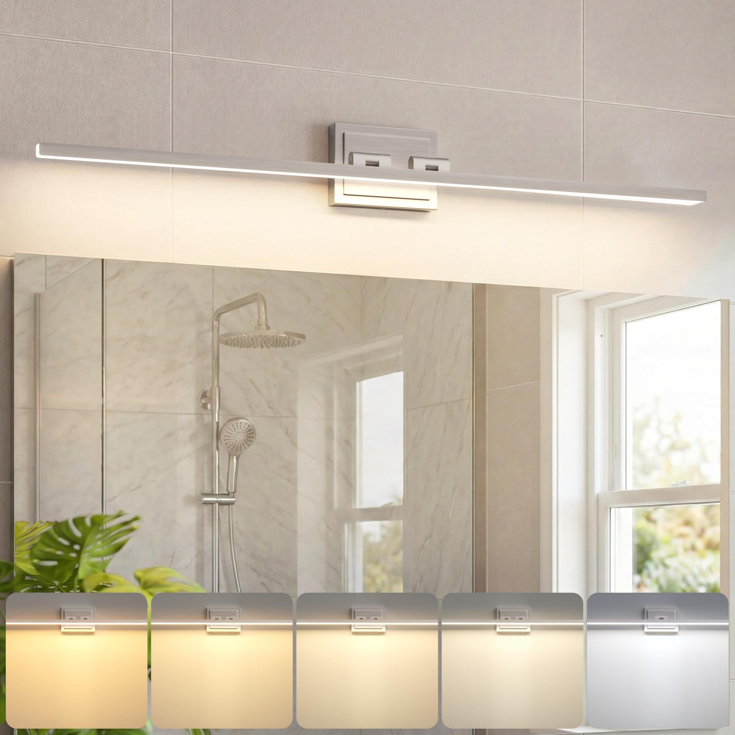 VOLISUN Modern Bathroom Vanity Light 39.4 inch, Rotatable, 24W Dimmable 5CCT Led Bathroom Light Fixture Over Mirror, Brushed Nickel Bar Vanity Light for Bathroom Mirror Cabinets-ETL Certificated