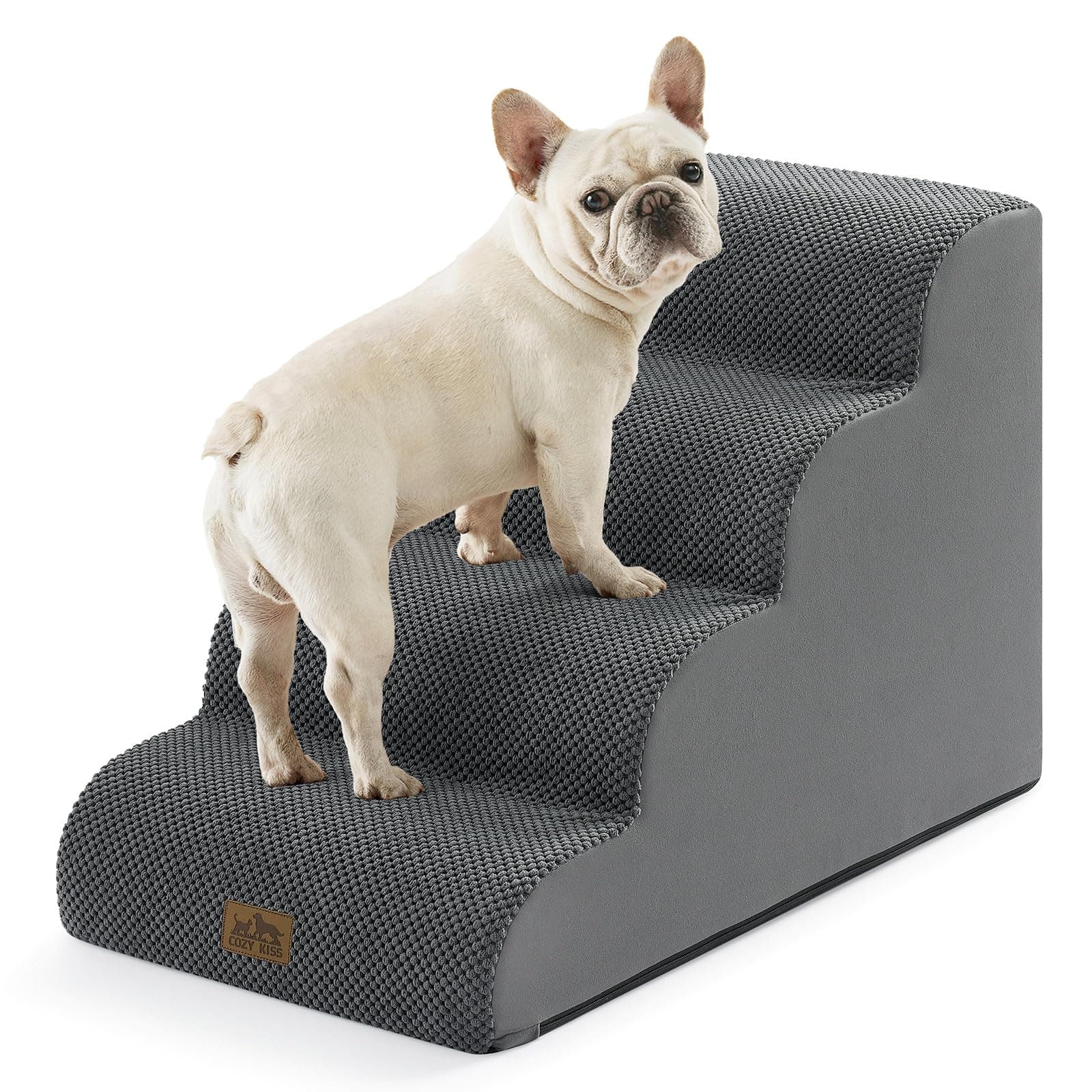 COZY KISS Wide Dog Stairs for Small Dog 19.7" H, 4 Step Pet Ramp for Bed