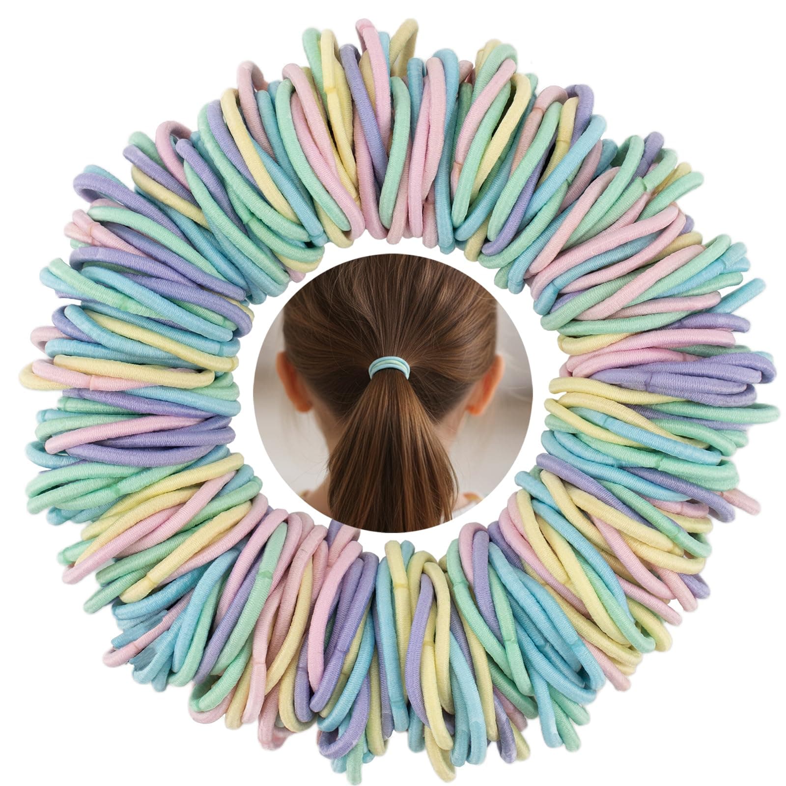 COZYISLE Pastel Hair Ties for Kids, 300 Pack Macaron Colors Elastic Hair Bands, Ponytail Holders