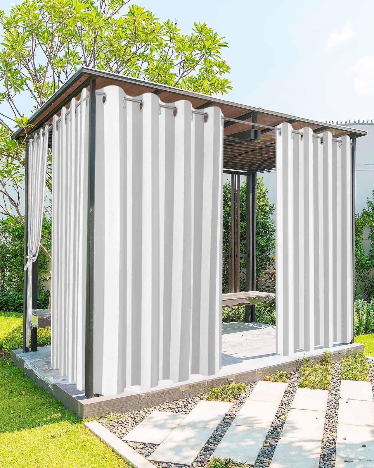 Striped Outdoor Curtains for Patio Waterproof Weatherproof,Grey and White Outdoor Curtains, Sun Blocking Privacy Grommet Outside Curtains Stripe Drapes for Gazebo Porch Pergola,2 Panels,54W x 95L