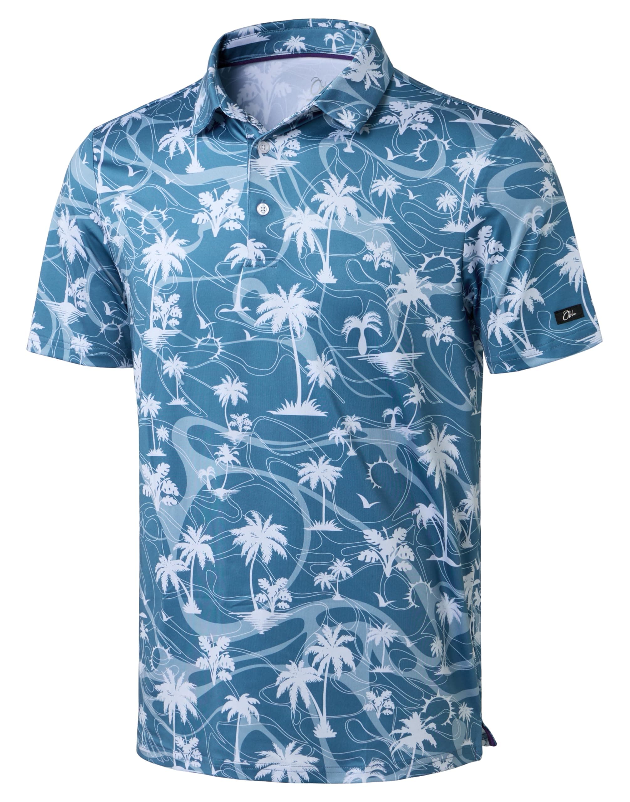 Obla Mens Golf Polo Shirts Short Sleeve Dry Fit Casual Print Collared Golf Shirts Wicking for Men(Blue Coconut Beach_S)