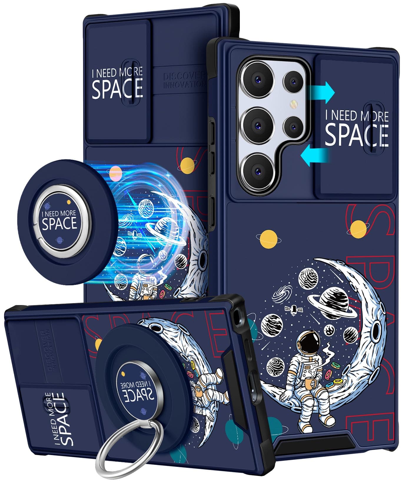 Funermei 2in1 for Samsung Galaxy S24 Ultra Case - Women Girls Cute Phone Cover Aesthetic Space Unique Design Camera Cover with MagSafe Ring Holder Stand Funda for S24 Ultra