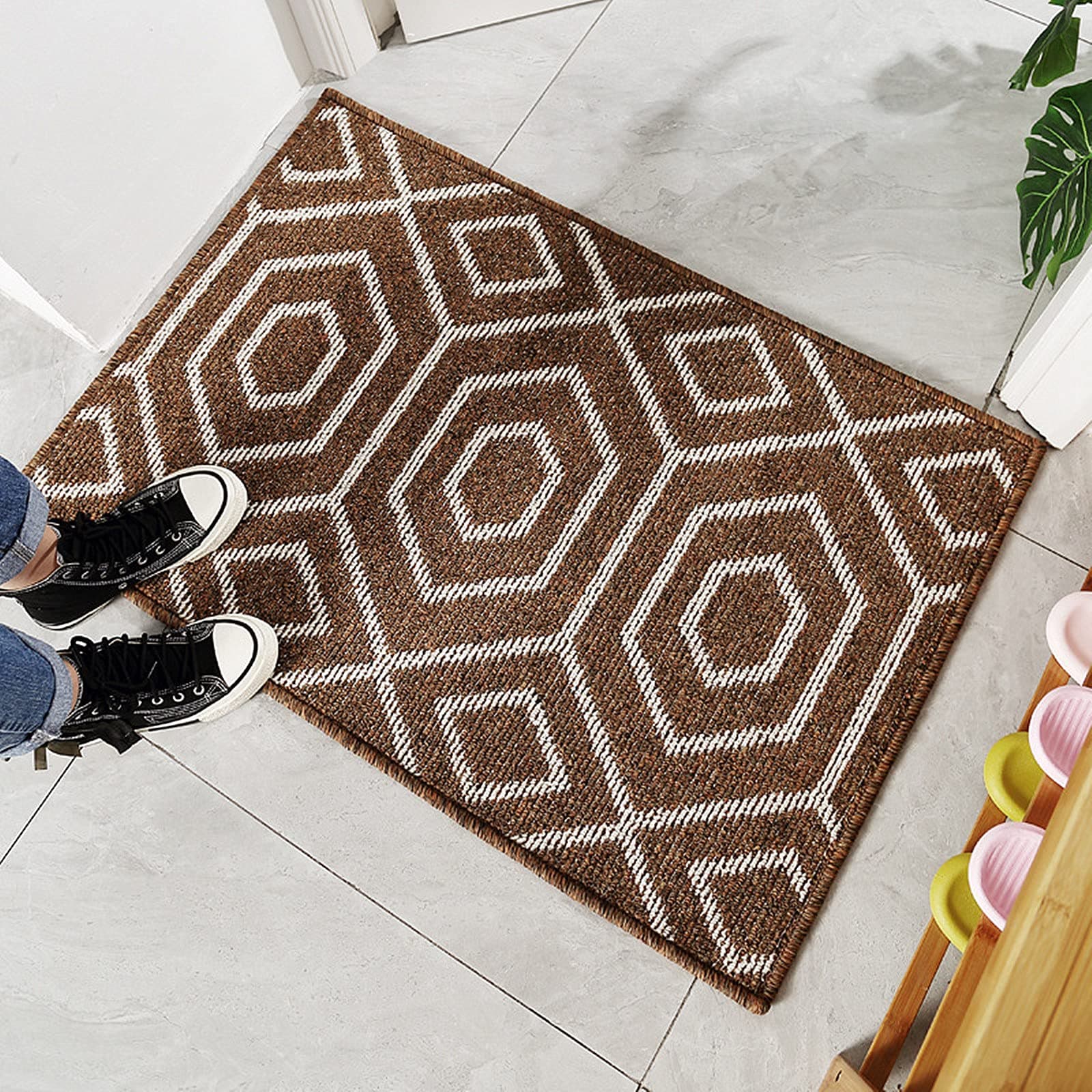 Levinis Indoor Doormat Non Slip Absorbent Entrance Rug 24''x36'' Washable Low-Profile Resist Dirt Floor Mat for Indoor Outdoor, Brown